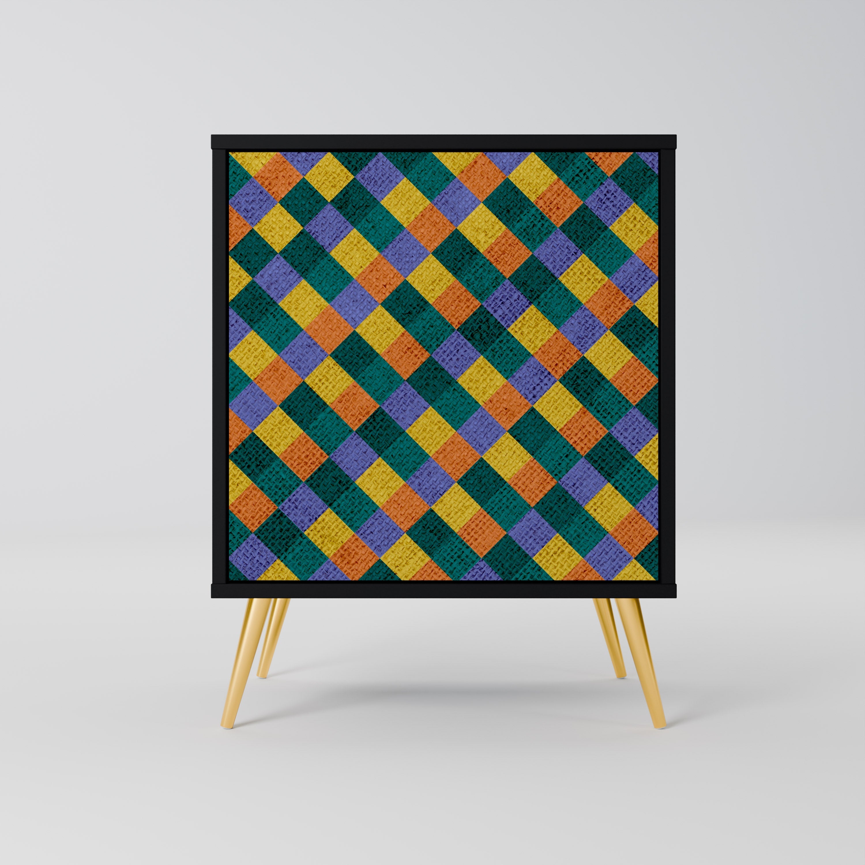 PAINTED SQUARES MIX Aparador de 1 Porta em Acabamento Preto