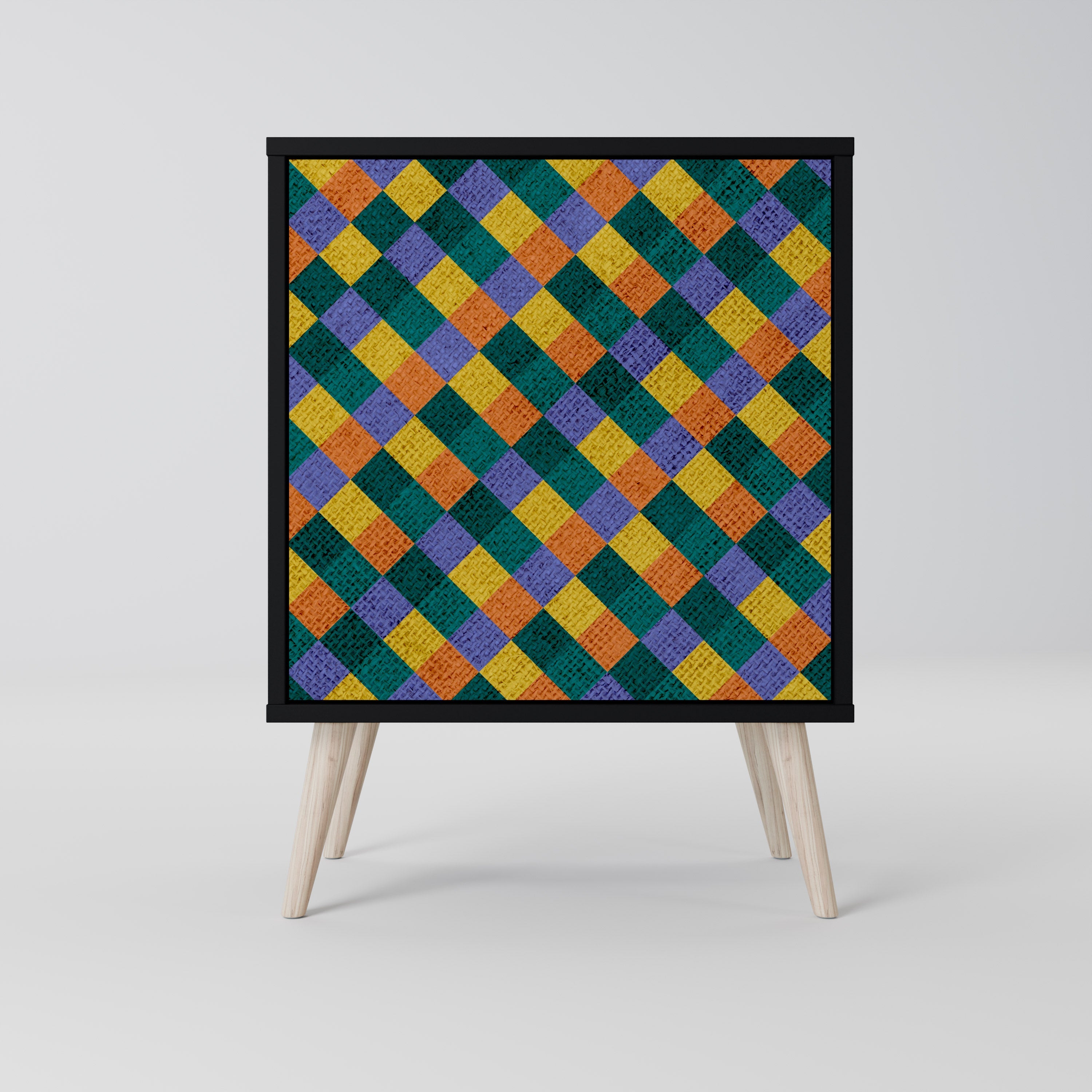 PAINTED SQUARES MIX Aparador de 1 Porta em Acabamento Preto