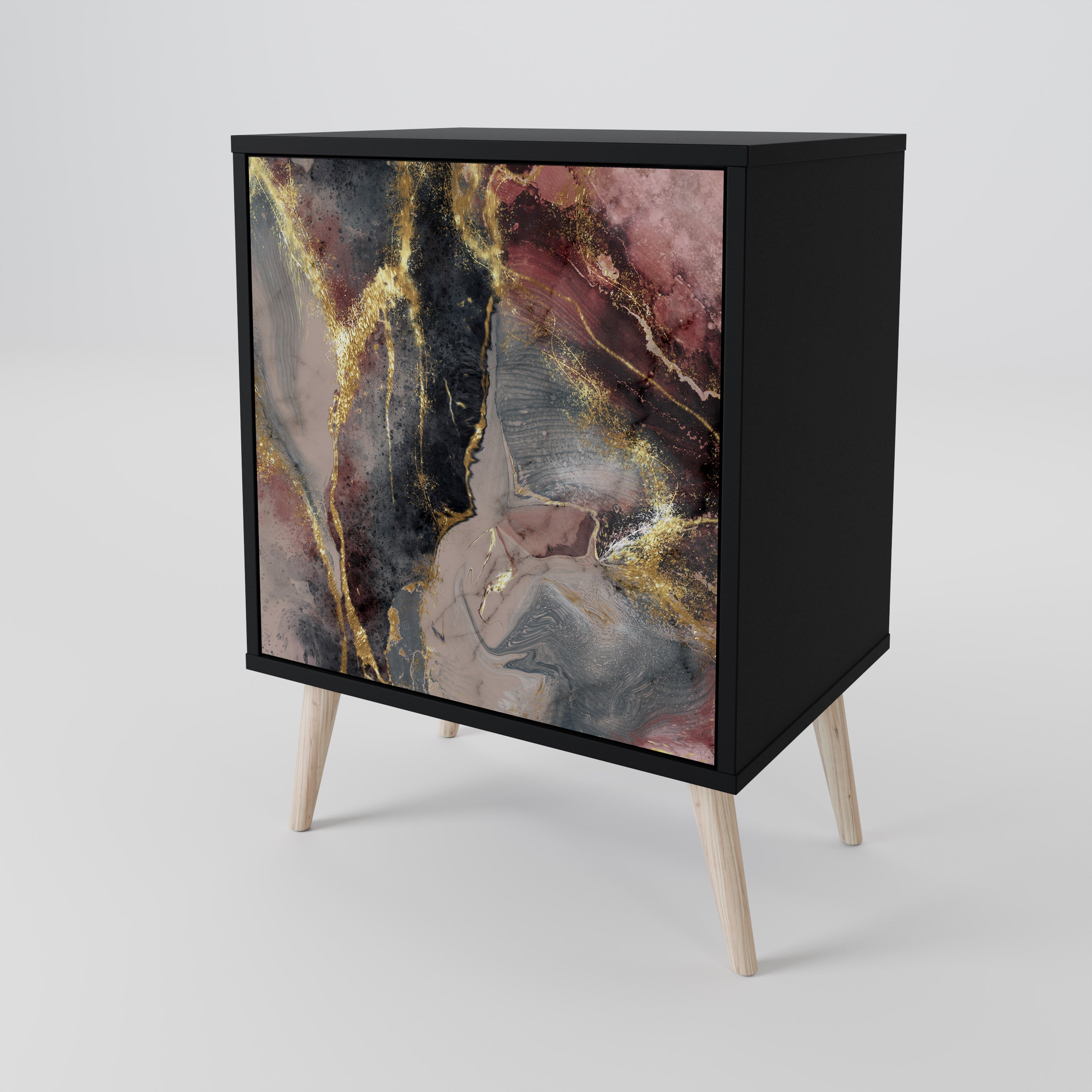 GOLDEN TIDES Aparador de 1 Porta em Acabamento Preto