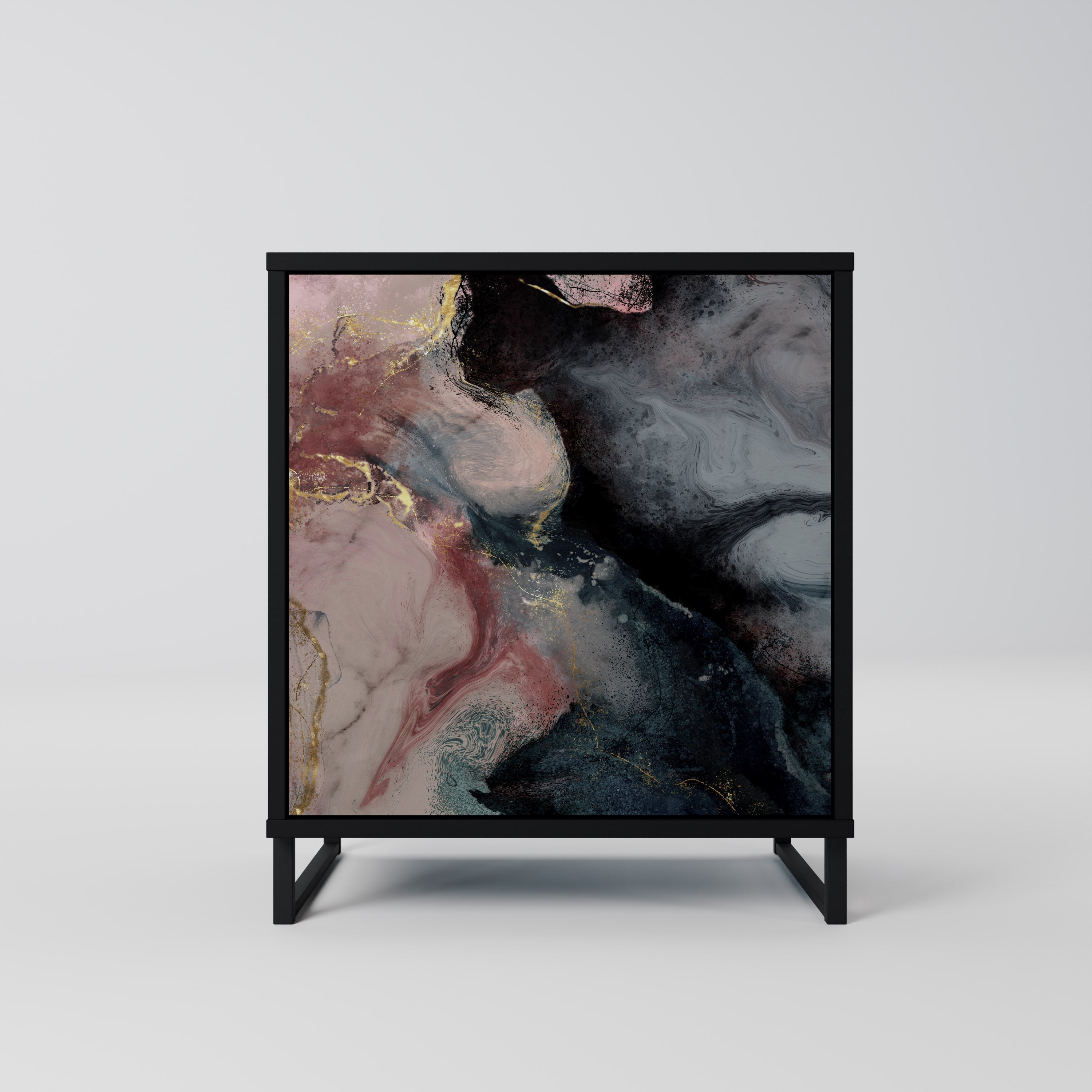 GILDED SWIRLS Aparador de 1 Porta em Acabamento Preto