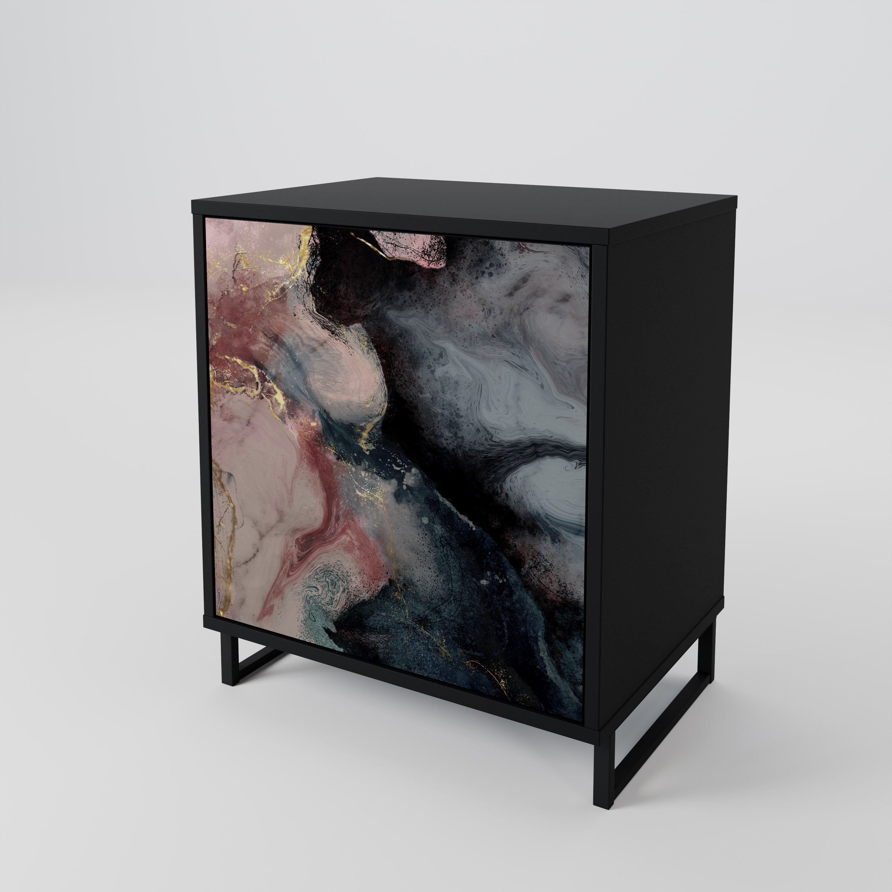 GILDED SWIRLS Aparador de 1 Porta em Acabamento Preto