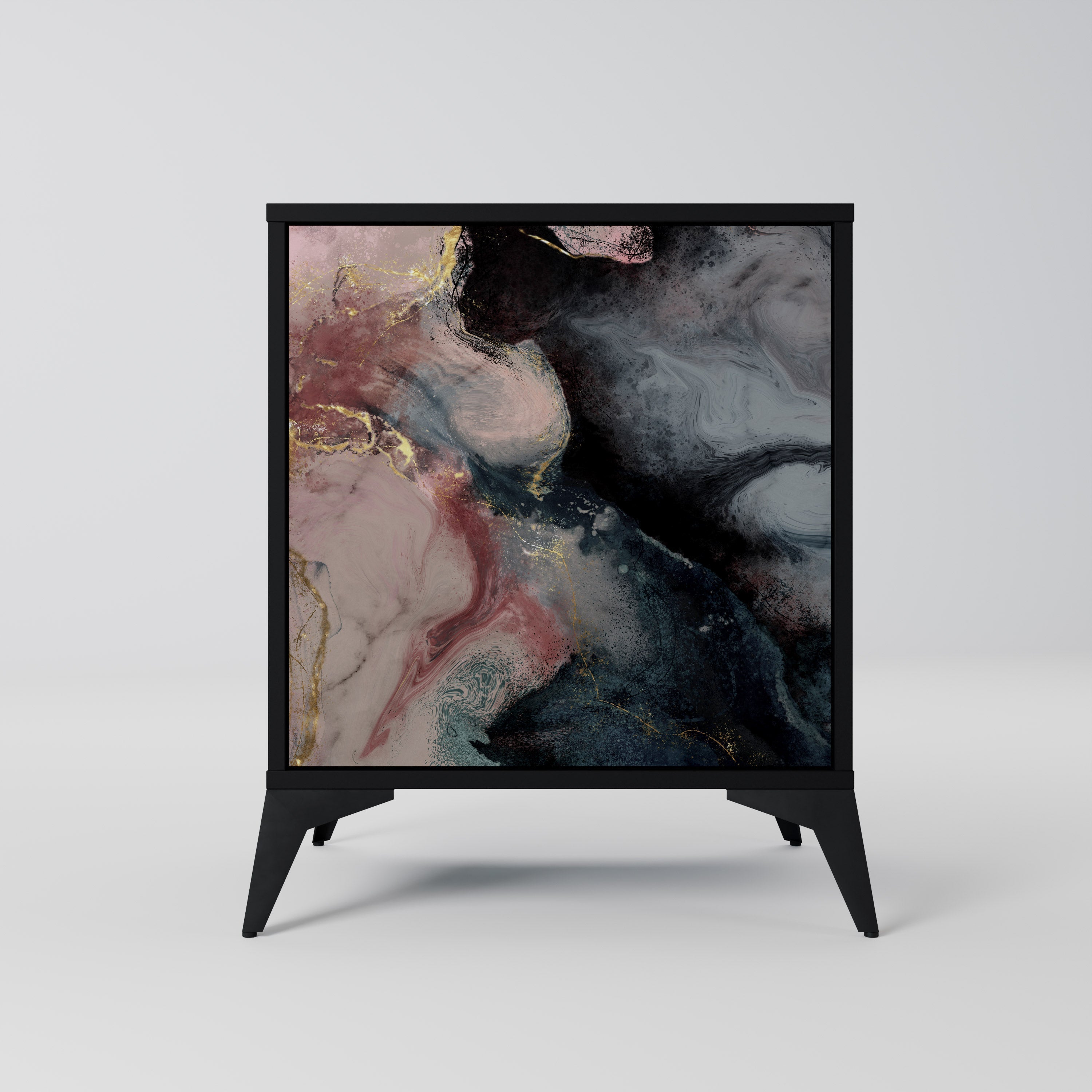 GILDED SWIRLS Aparador de 1 Porta em Acabamento Preto