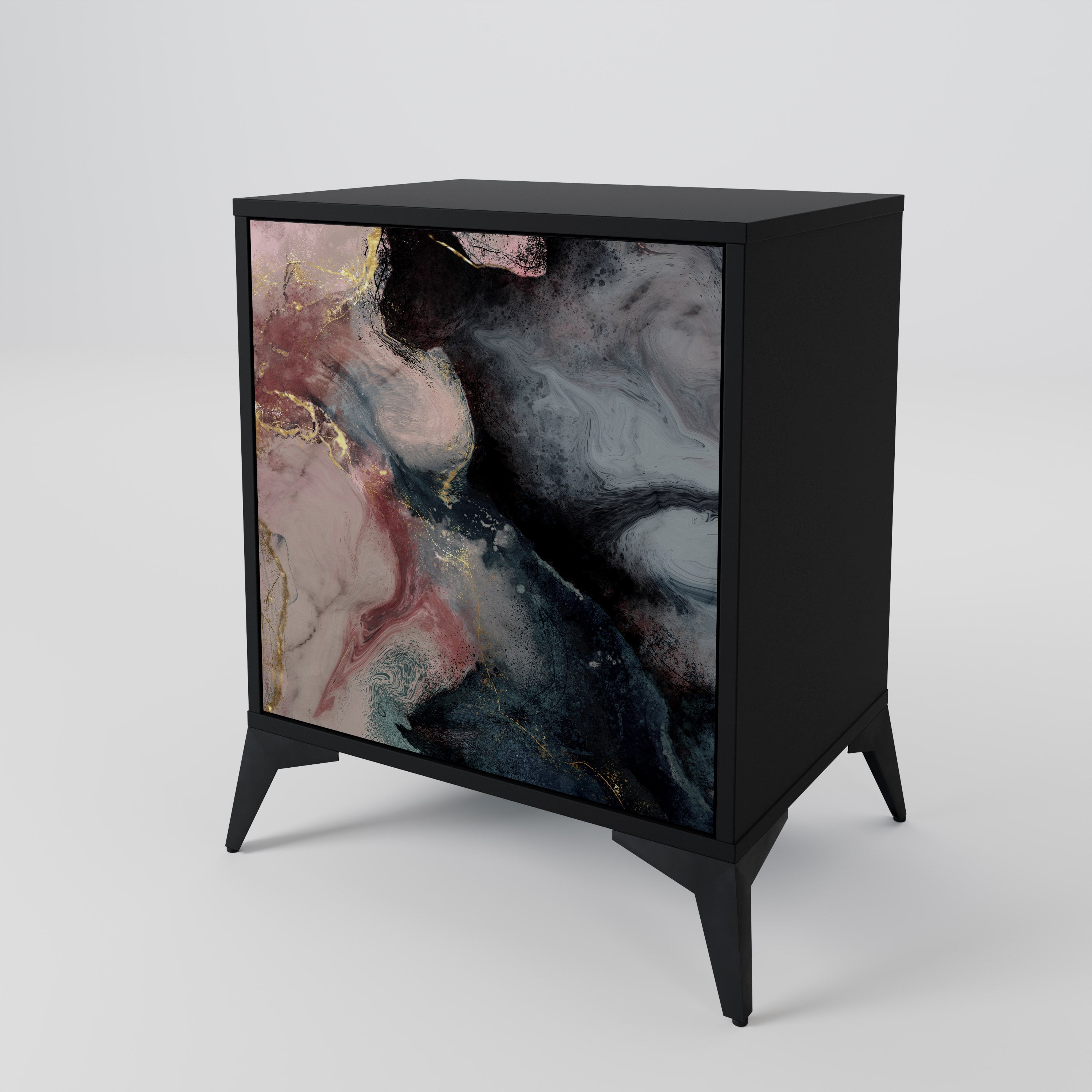 GILDED SWIRLS Aparador de 1 Porta em Acabamento Preto