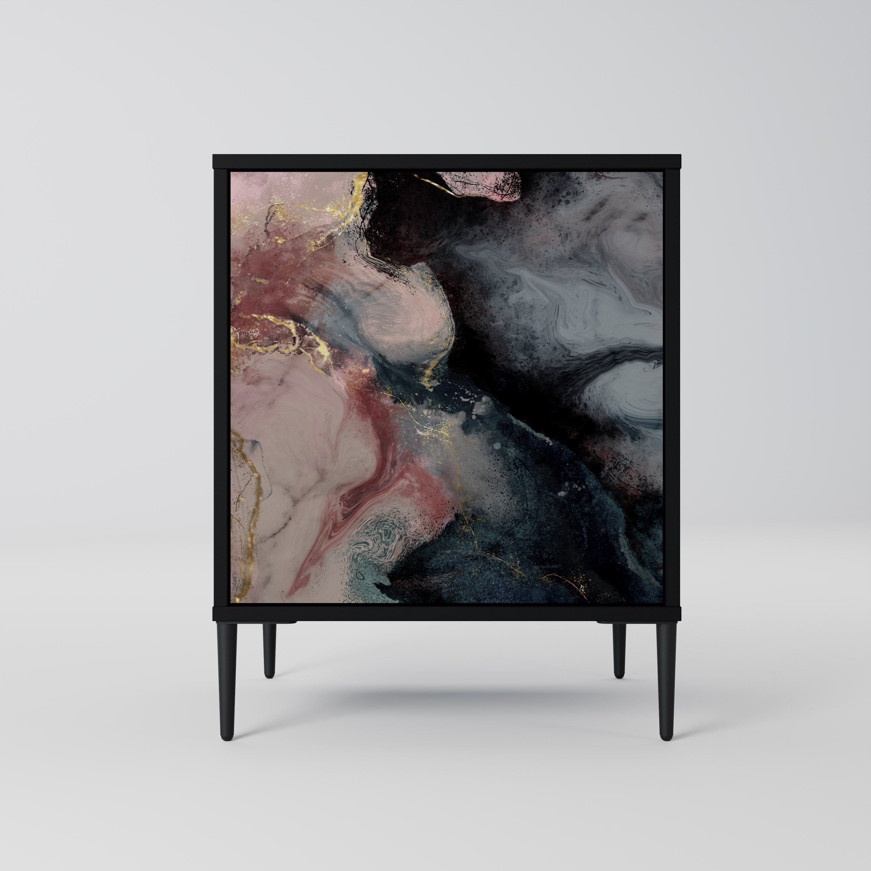 GILDED SWIRLS Aparador de 1 Porta em Acabamento Preto