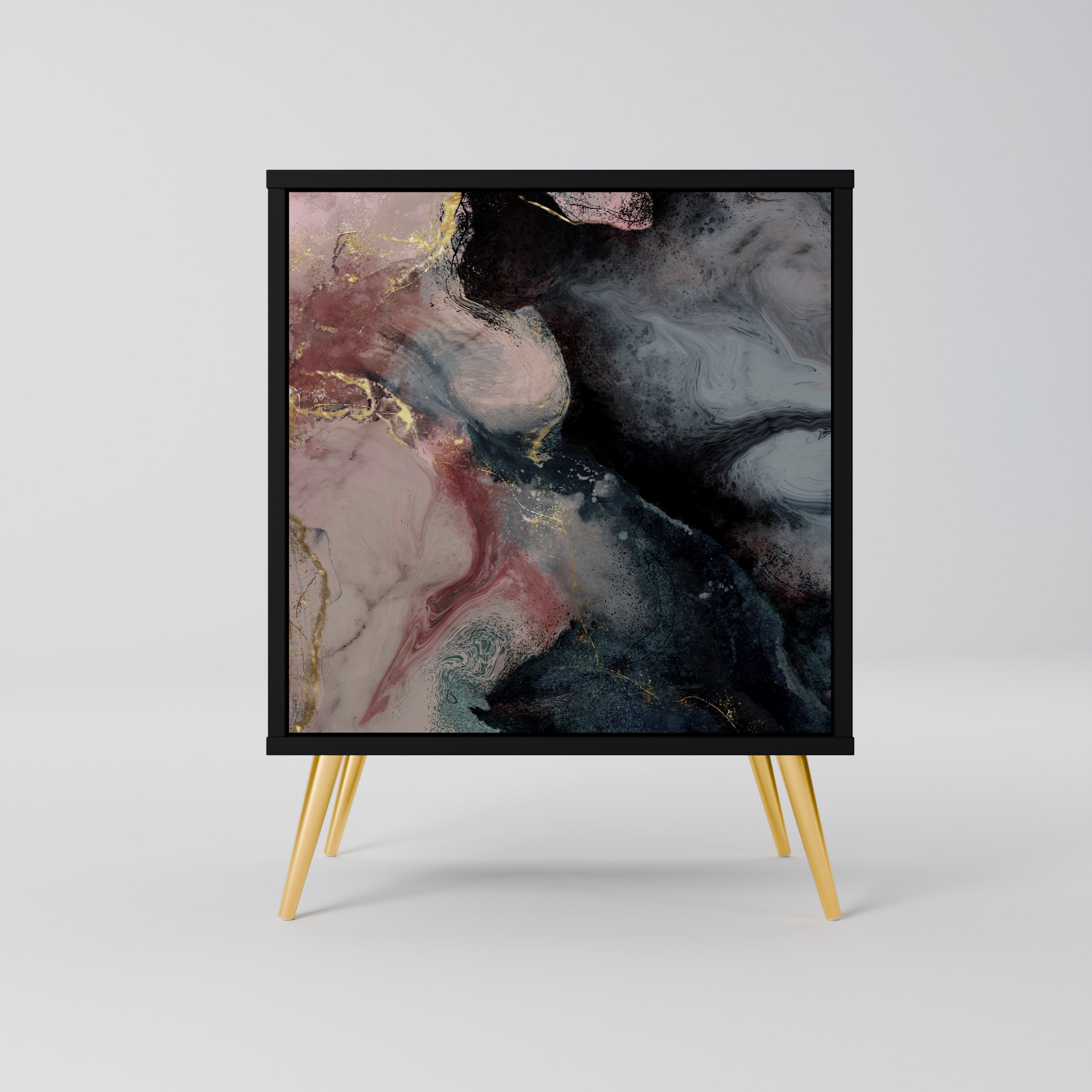 GILDED SWIRLS Aparador de 1 Porta em Acabamento Preto