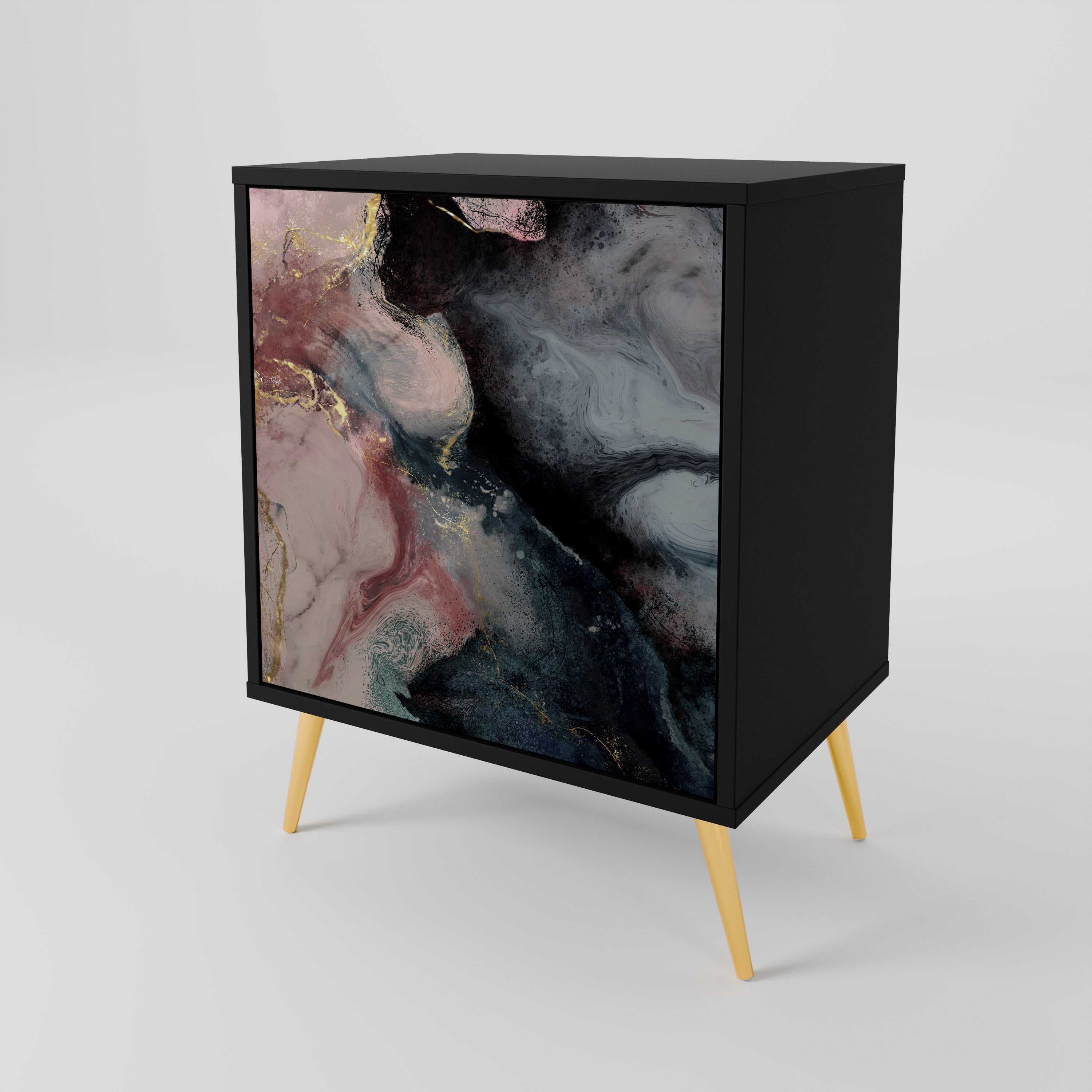 GILDED SWIRLS Aparador de 1 Porta em Acabamento Preto