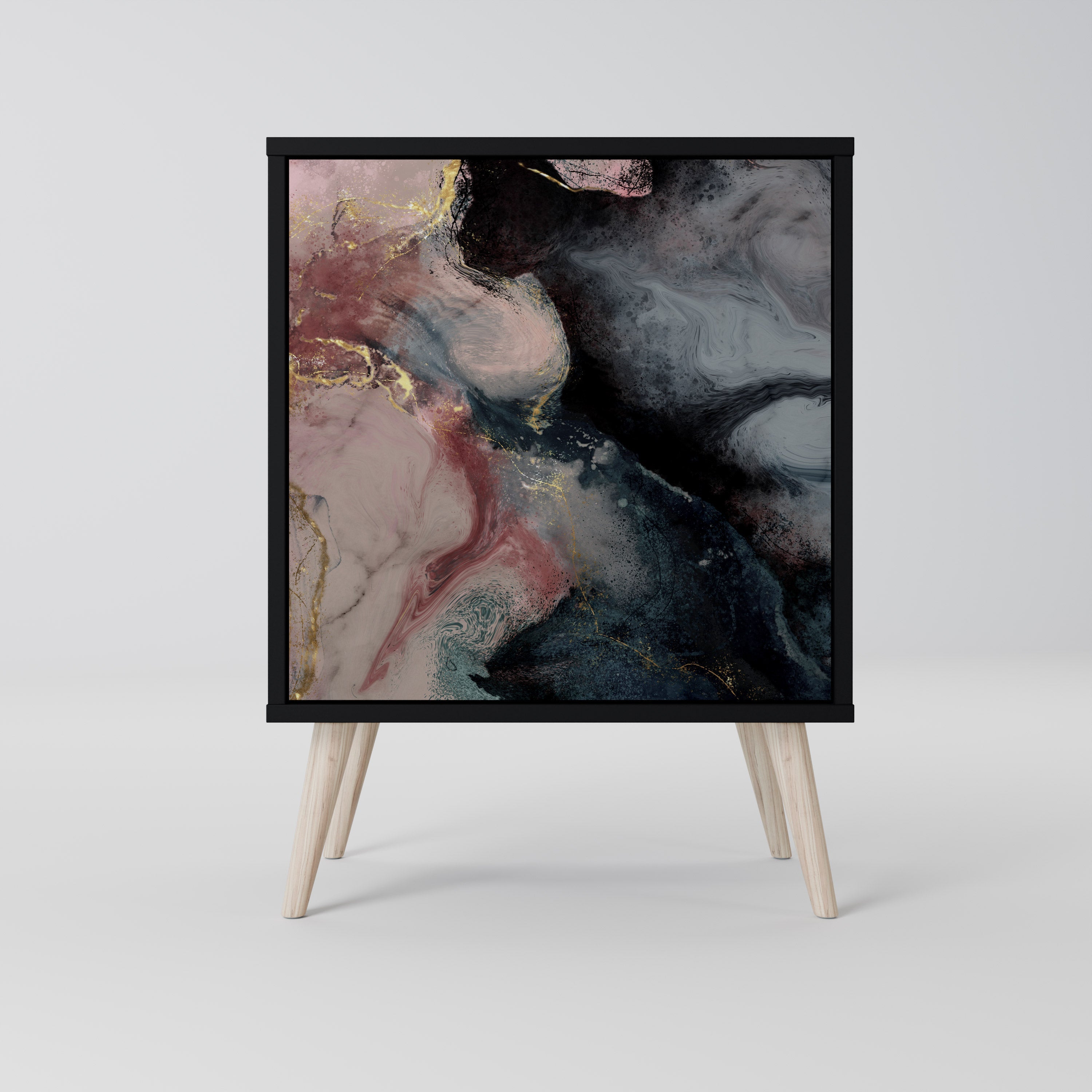 GILDED SWIRLS Aparador de 1 Porta em Acabamento Preto