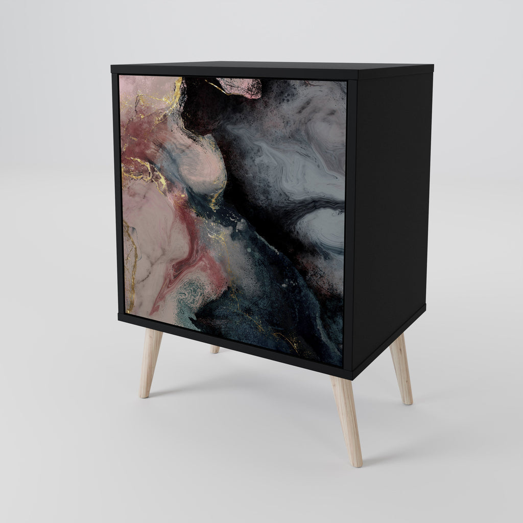 GILDED SWIRLS 1-Door Sideboard in Black Finish