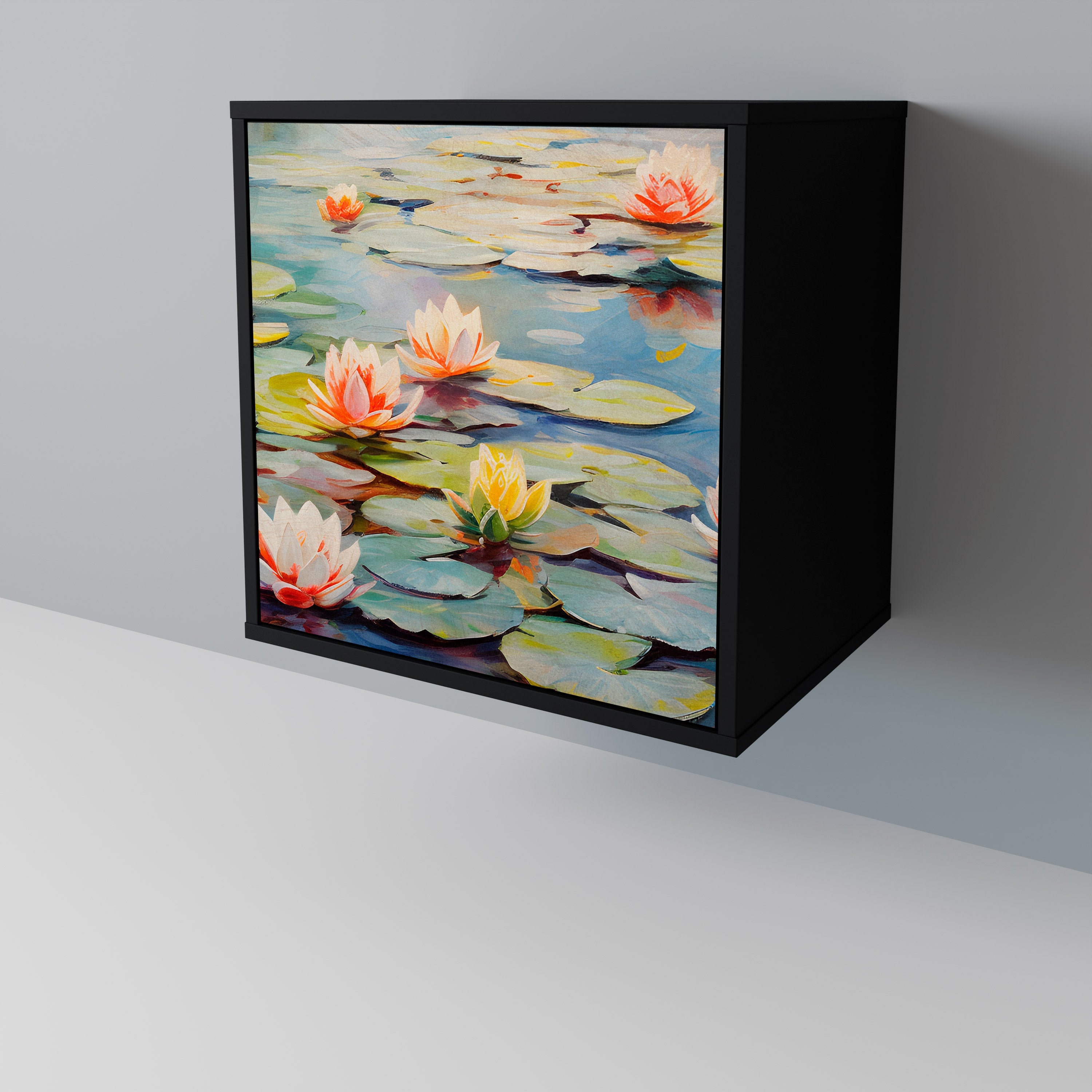 BLOOMING WATERS Aparador de 1 Porta em Acabamento Preto