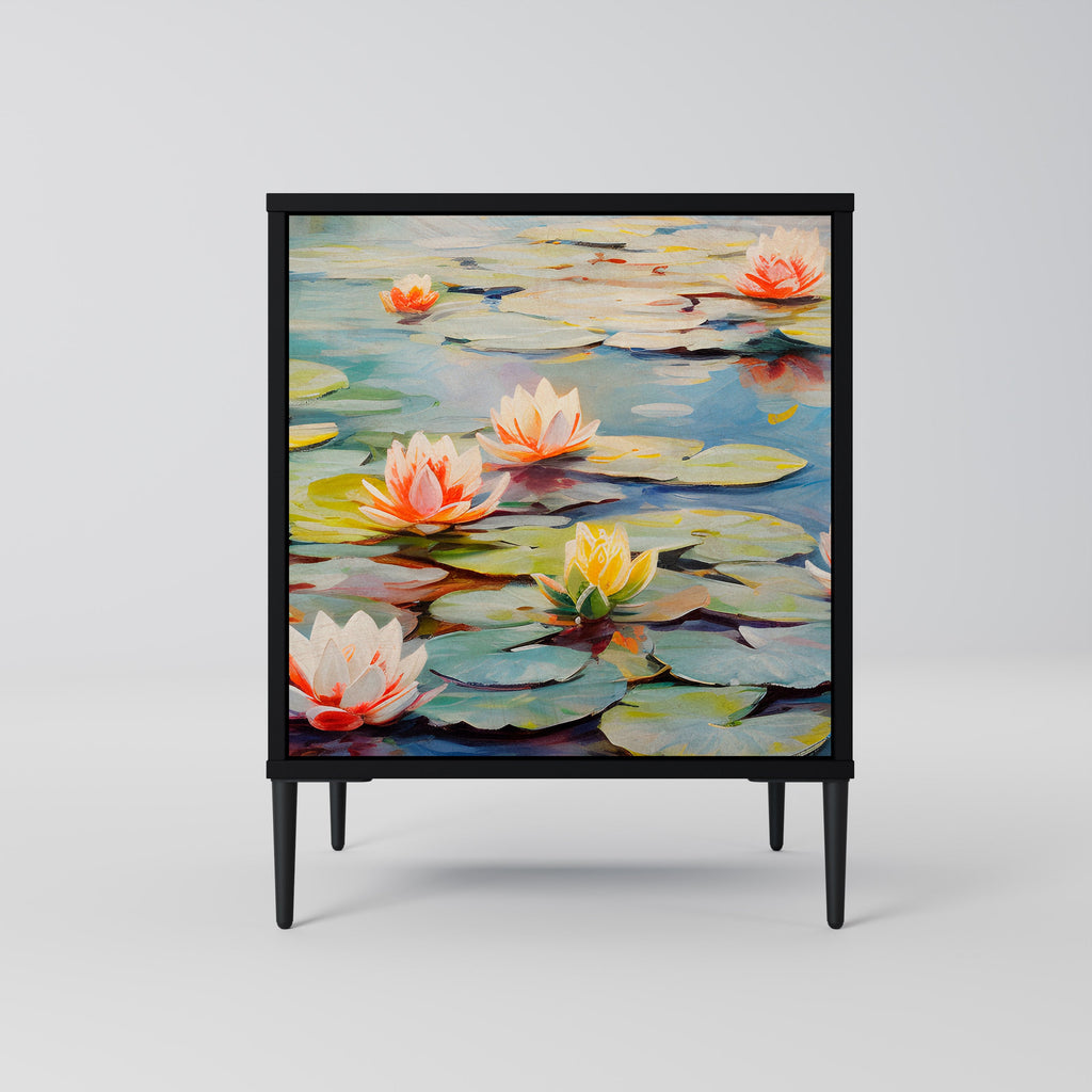 BLOOMING WATERS Aparador de 1 Porta em Acabamento Preto