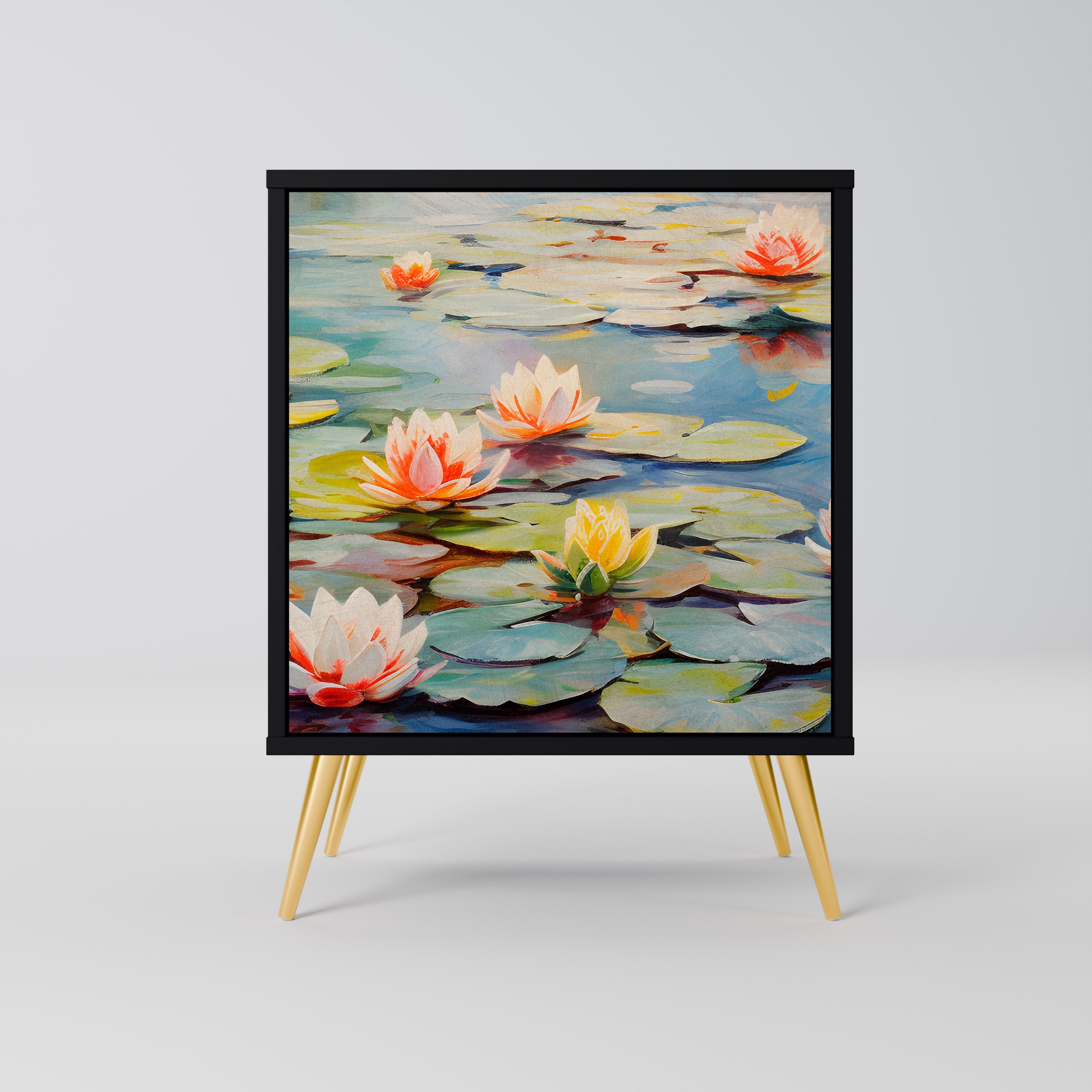 BLOOMING WATERS Aparador de 1 Porta em Acabamento Preto