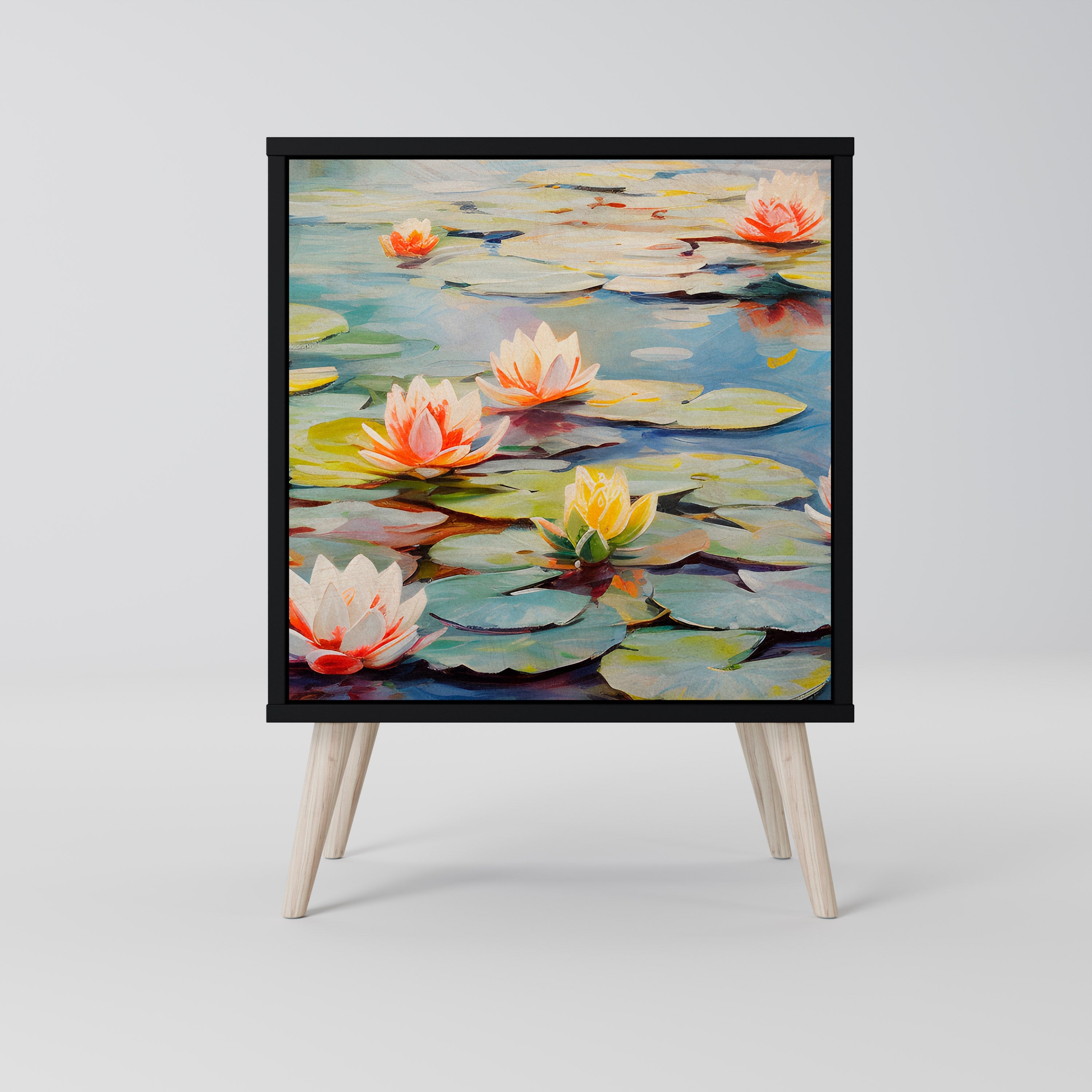 BLOOMING WATERS Aparador de 1 Porta em Acabamento Preto