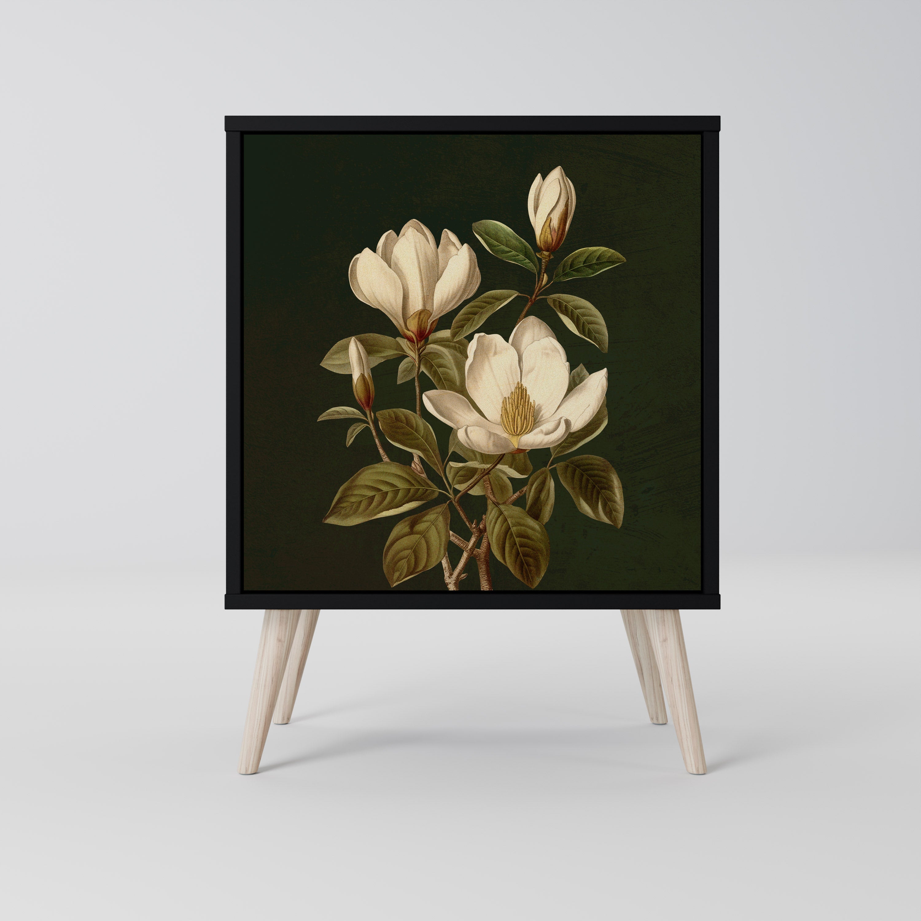 FLORAL NOIR Aparador de 1 Porta em Acabamento Preto