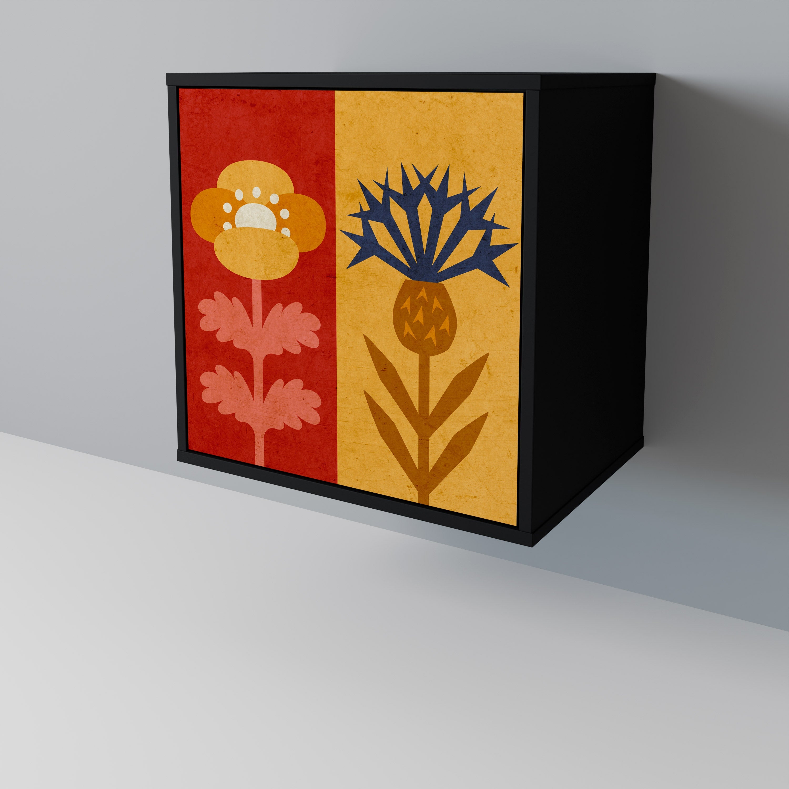 SCANDIC FLOWERET Aparador de 1 Porta em Acabamento Preto