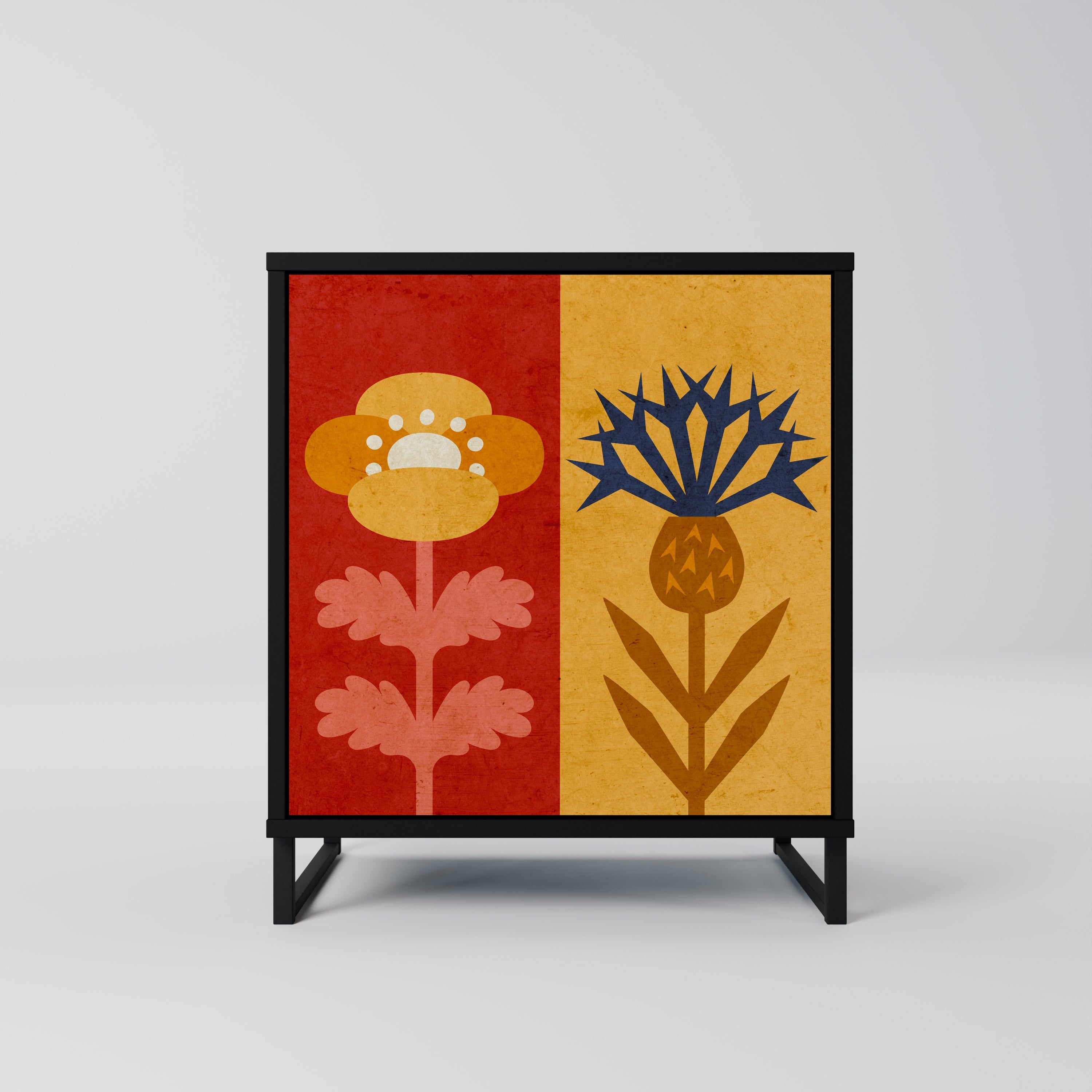 SCANDIC FLOWERET Aparador de 1 Porta em Acabamento Preto