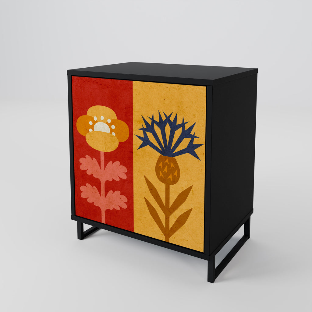 SCANDIC FLOWERET Aparador de 1 Porta em Acabamento Preto