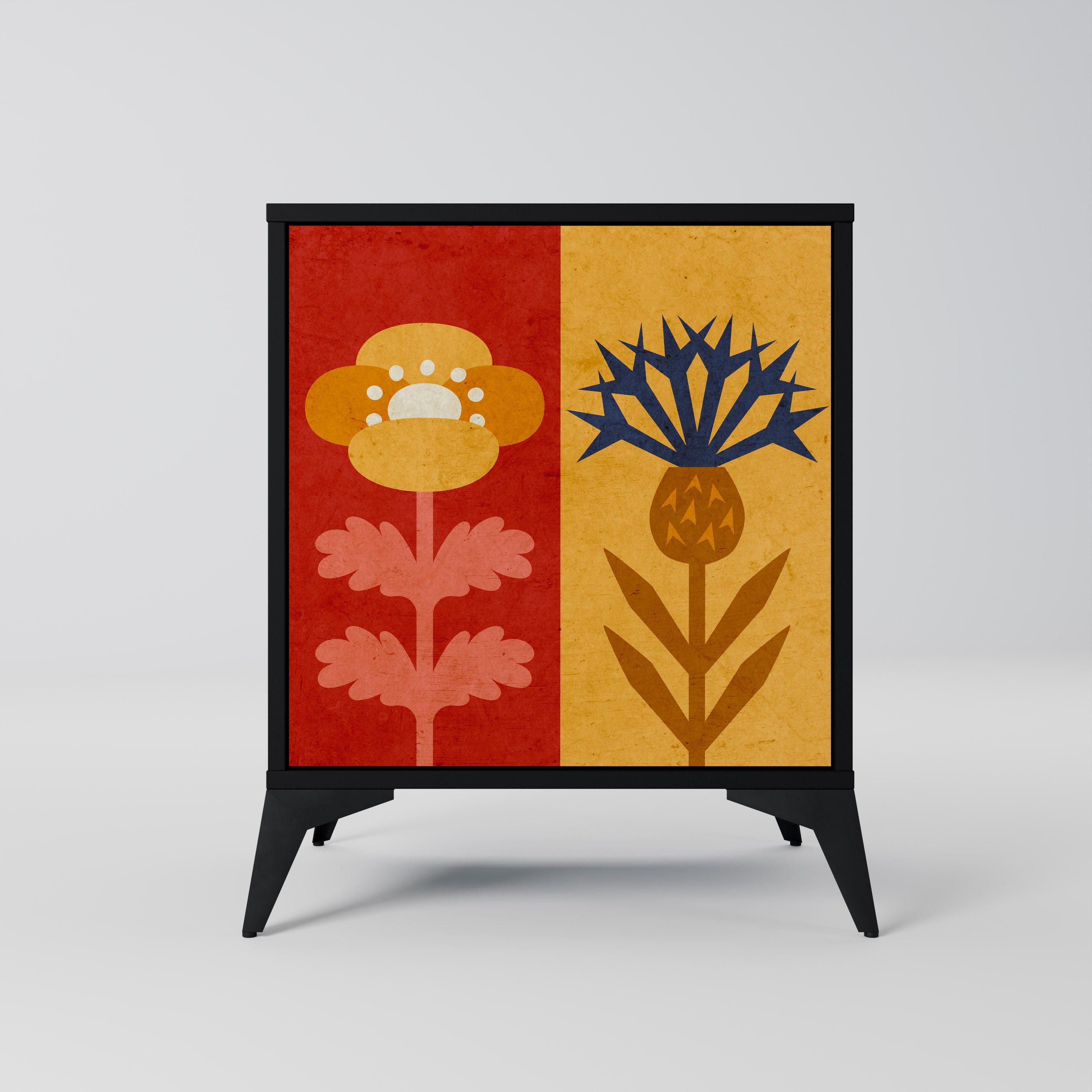 SCANDIC FLOWERET Aparador de 1 Porta em Acabamento Preto