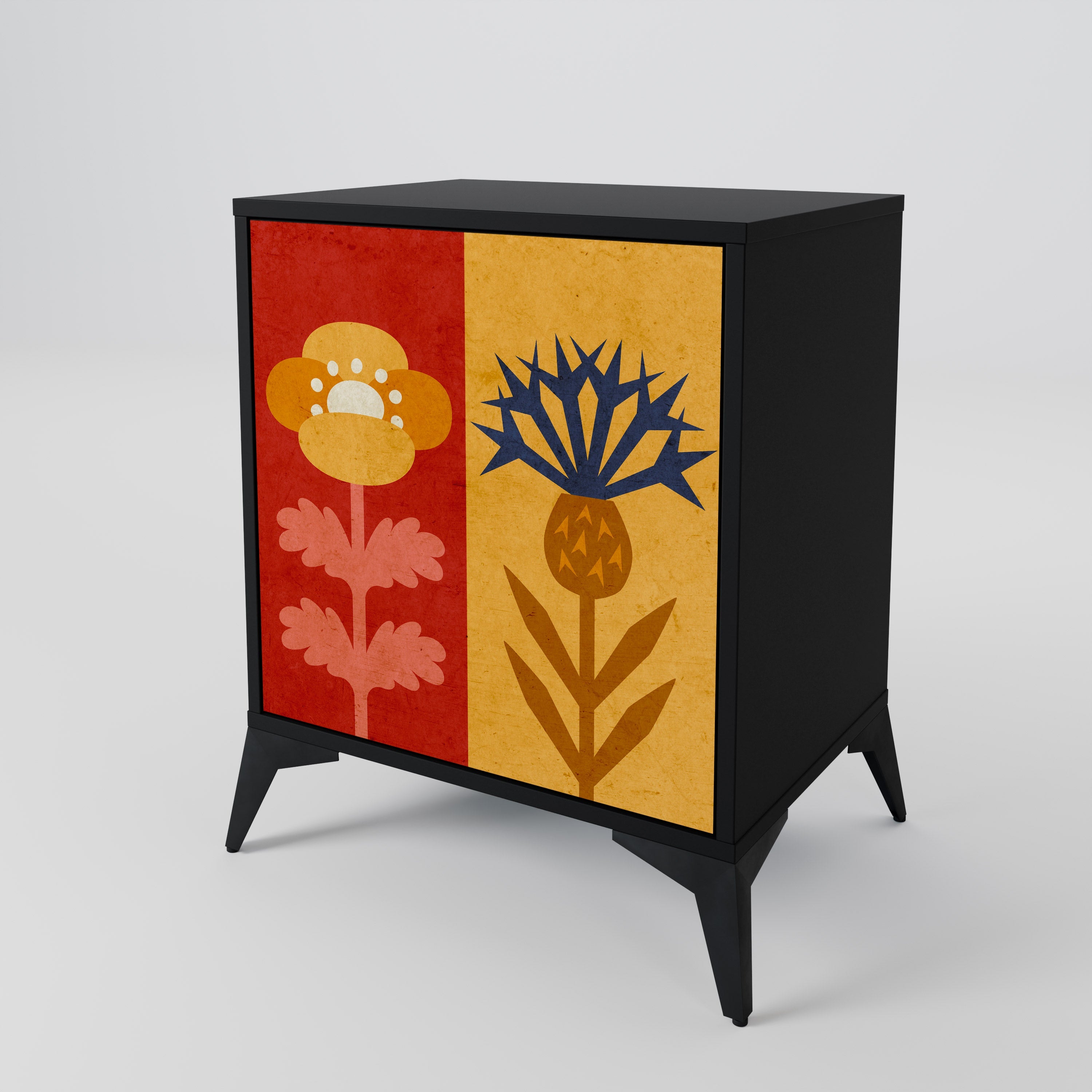 SCANDIC FLOWERET Aparador de 1 Porta em Acabamento Preto