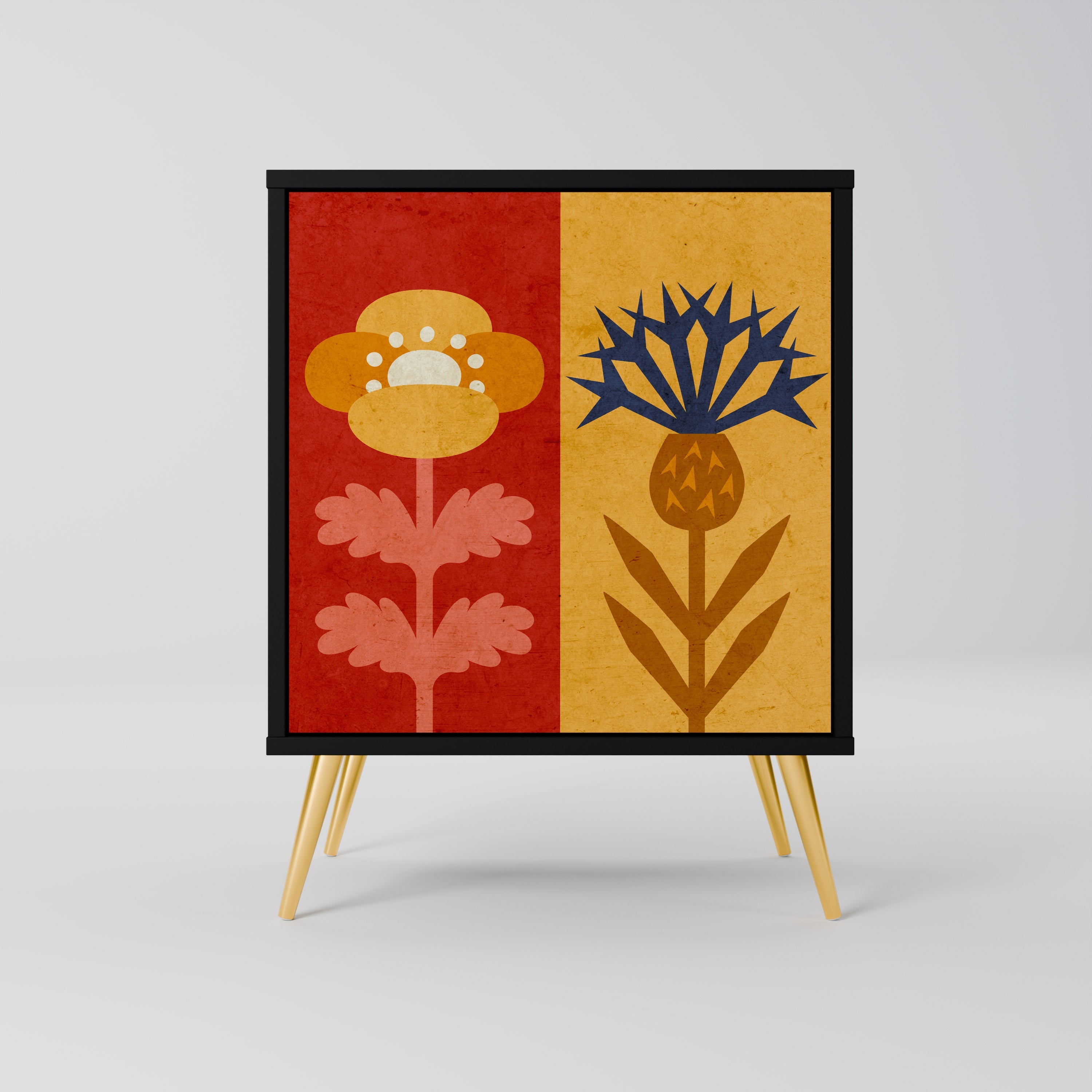 SCANDIC FLOWERET Aparador de 1 Porta em Acabamento Preto