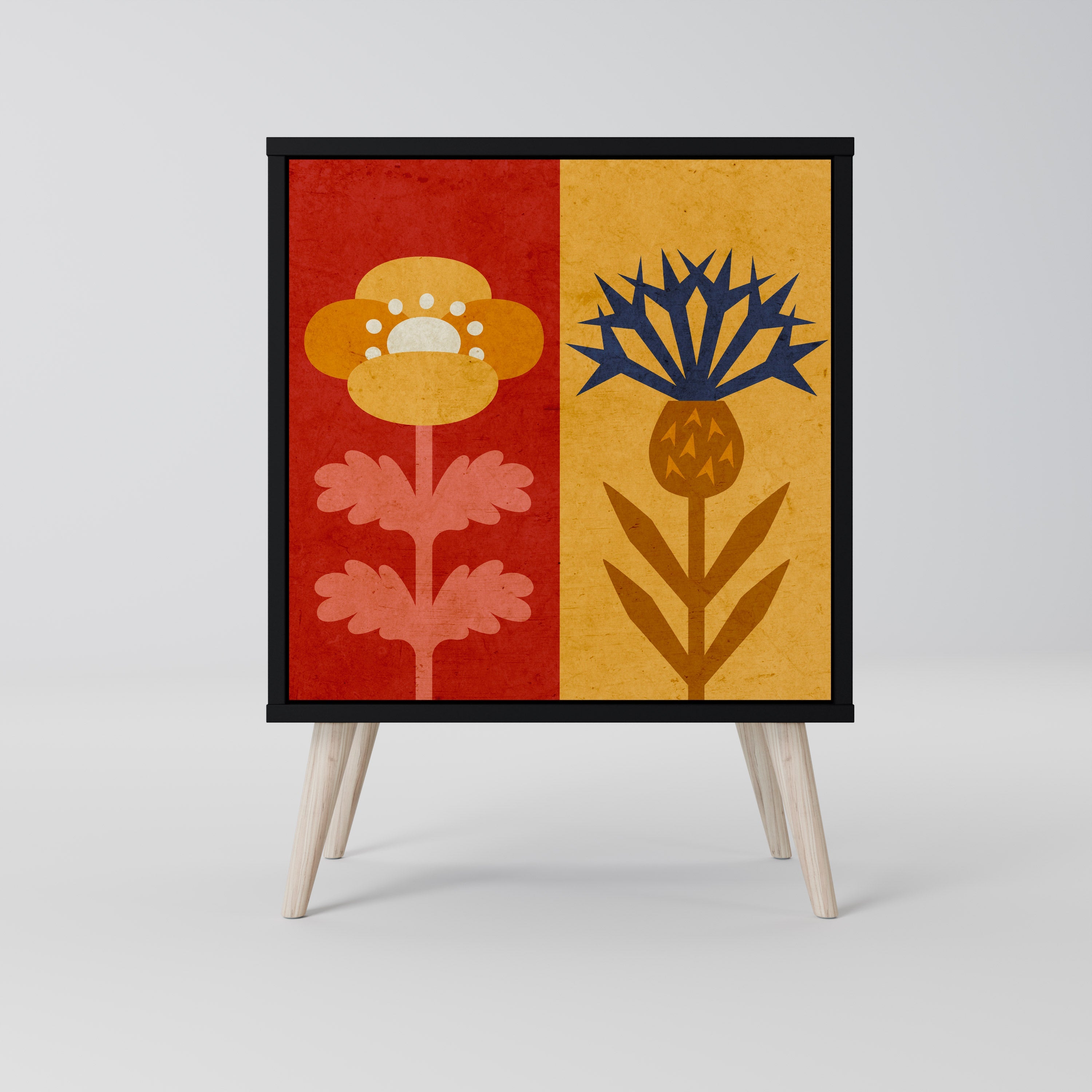 SCANDIC FLOWERET Aparador de 1 Porta em Acabamento Preto