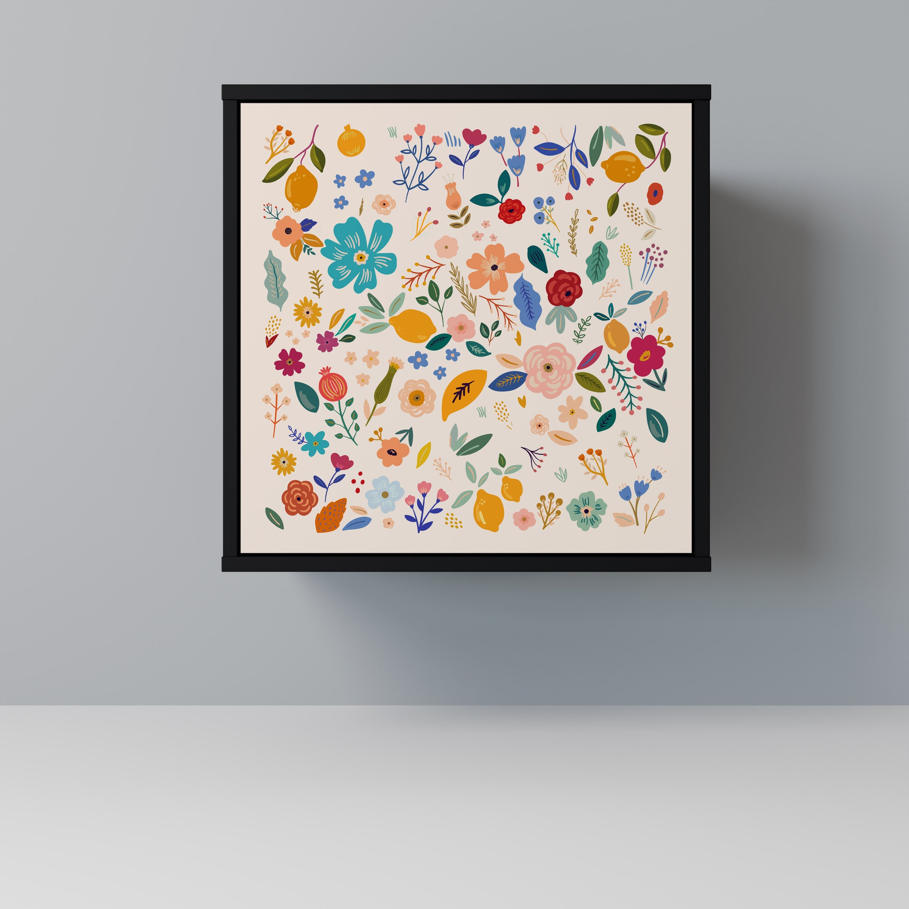 FLORAL COMBINATION Aparador de 1 Porta em Acabamento Preto