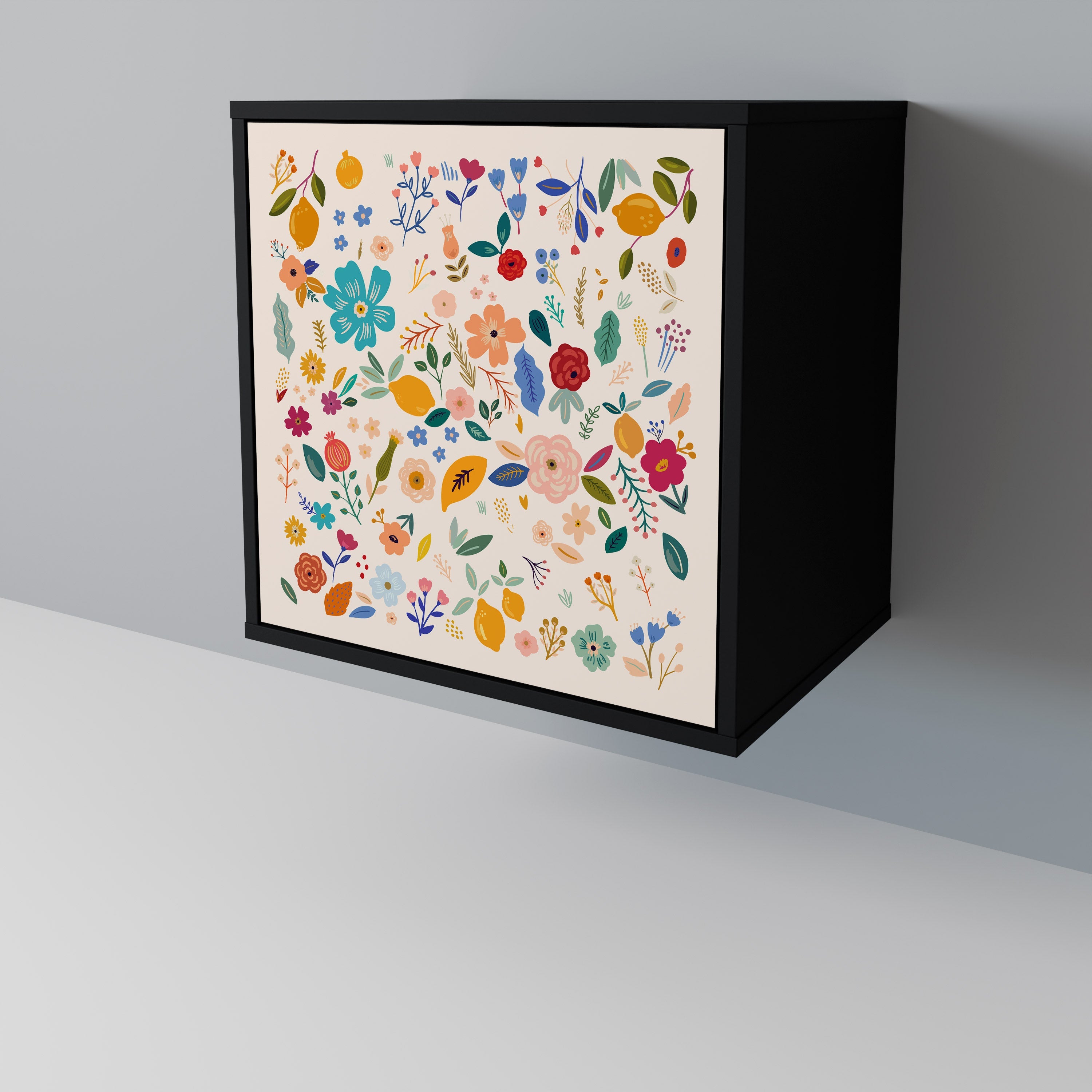 FLORAL COMBINATION Aparador de 1 Porta em Acabamento Preto
