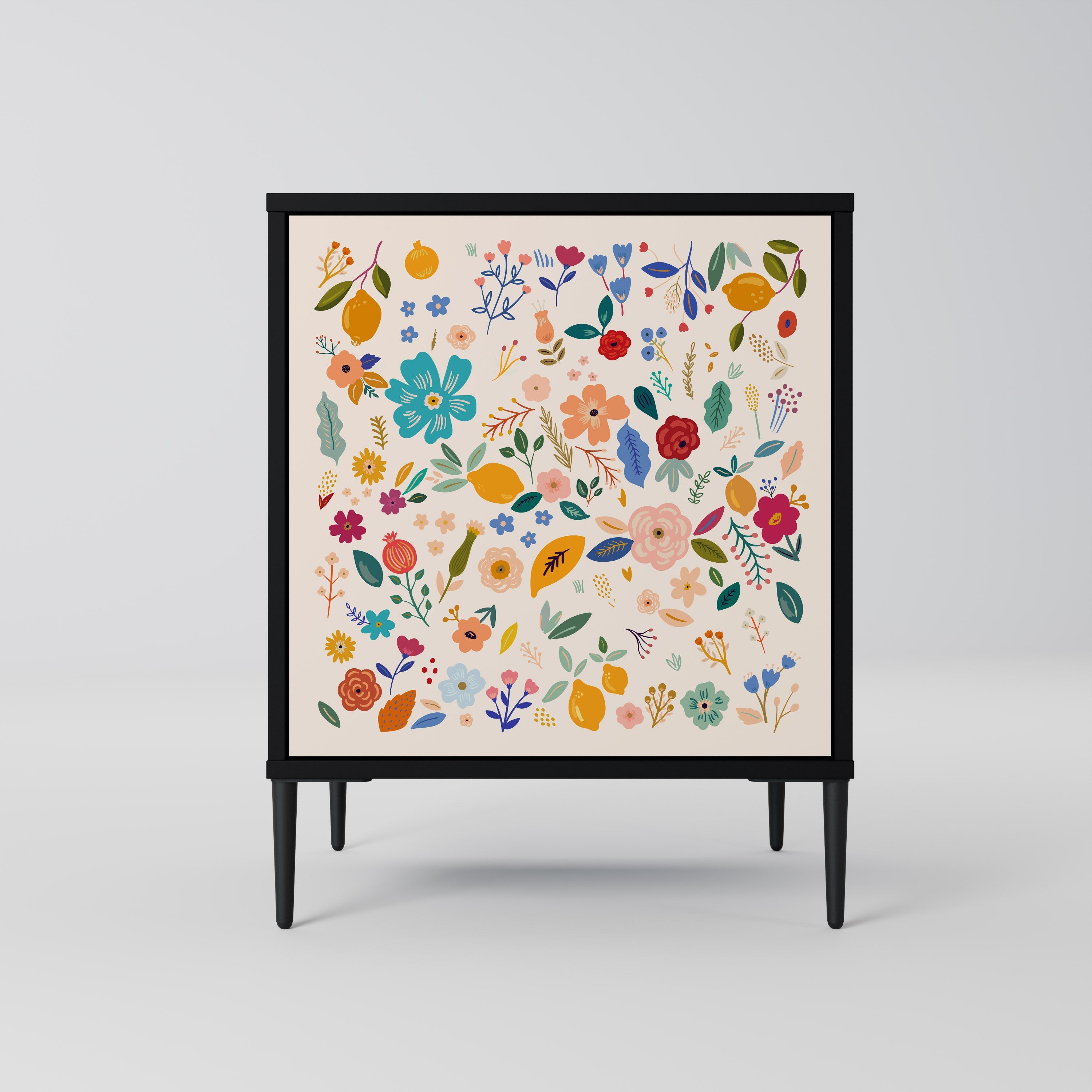 FLORAL COMBINATION Aparador de 1 Porta em Acabamento Preto