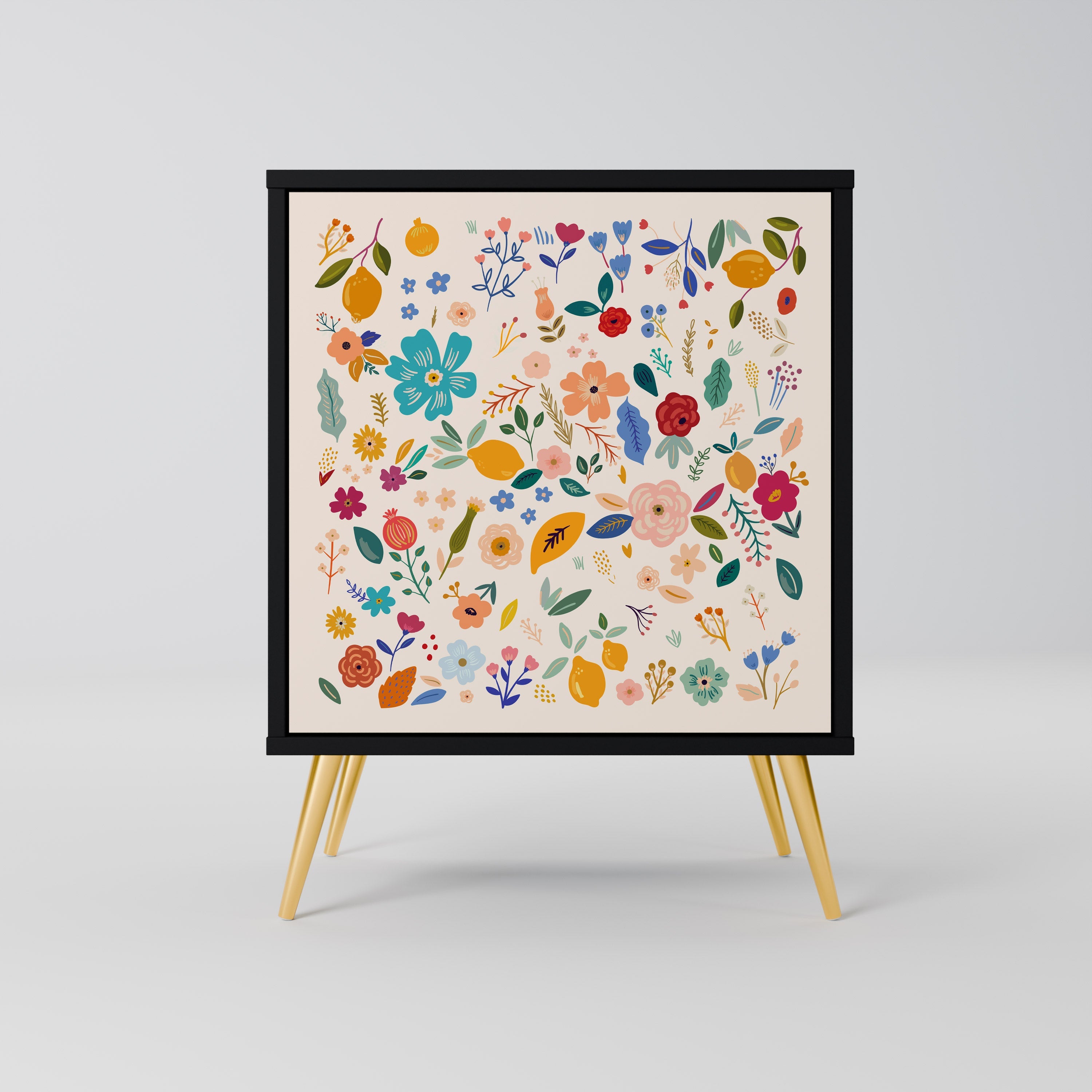 FLORAL COMBINATION Aparador de 1 Porta em Acabamento Preto