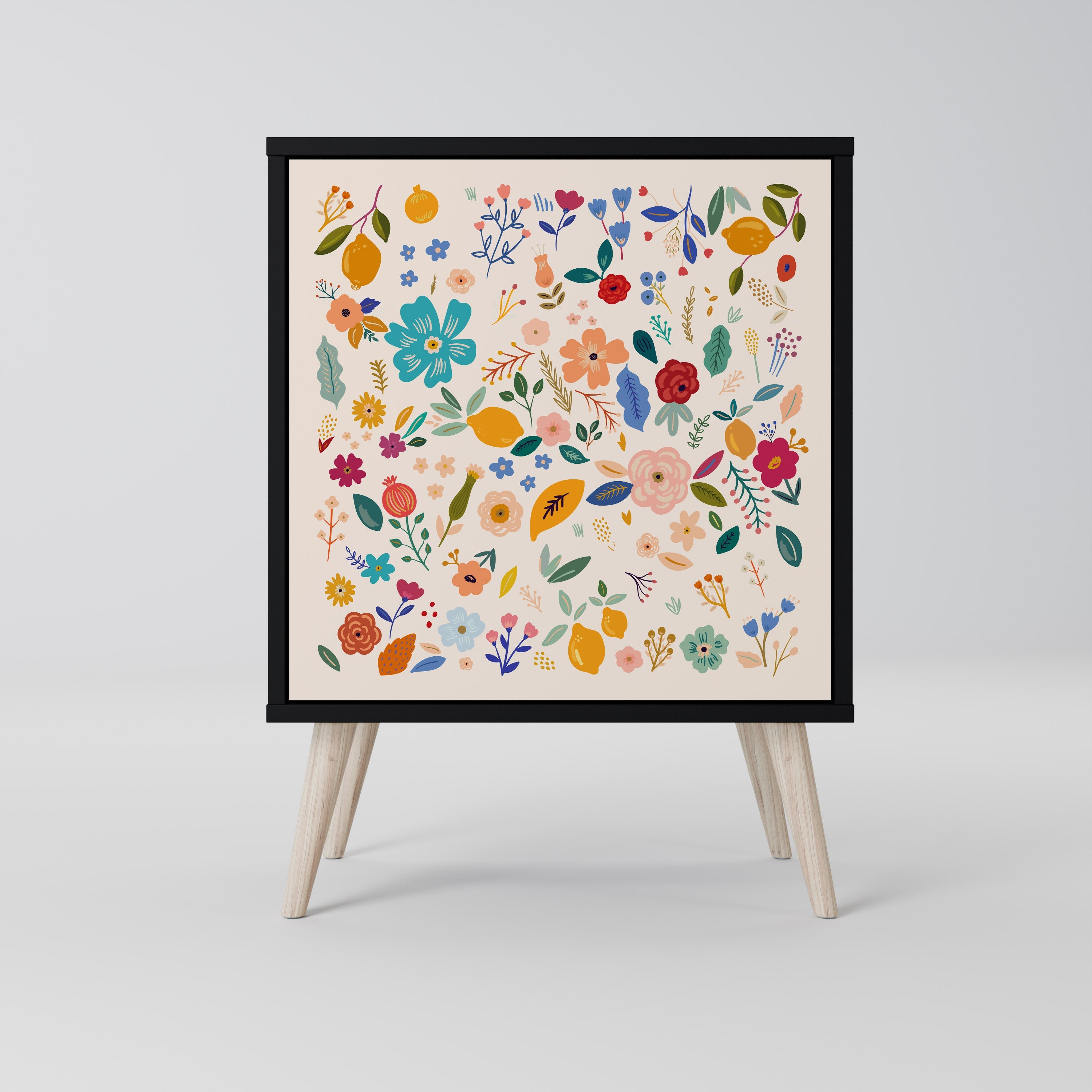 FLORAL COMBINATION Aparador de 1 Porta em Acabamento Preto