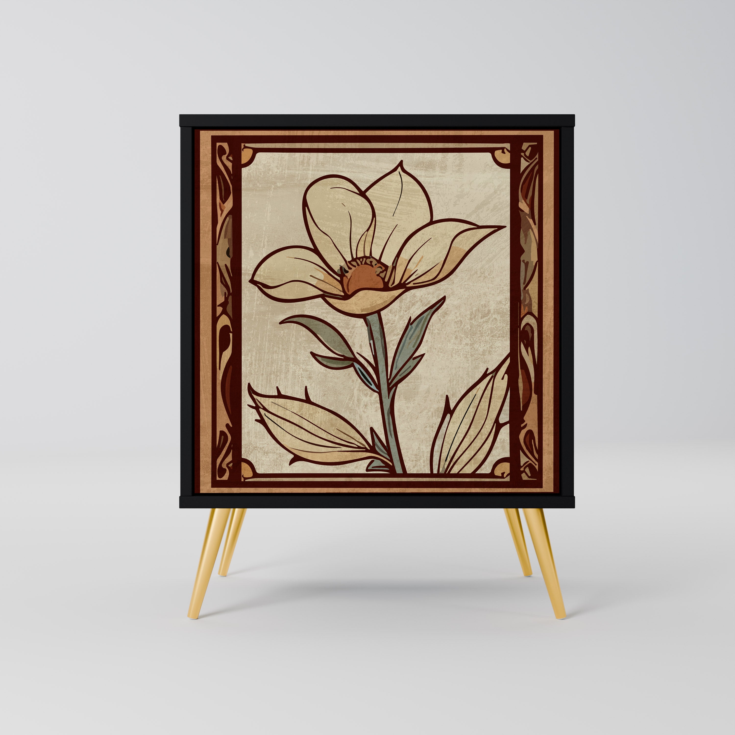 TIMELESS FLORA Aparador de 1 Porta em Acabamento Preto