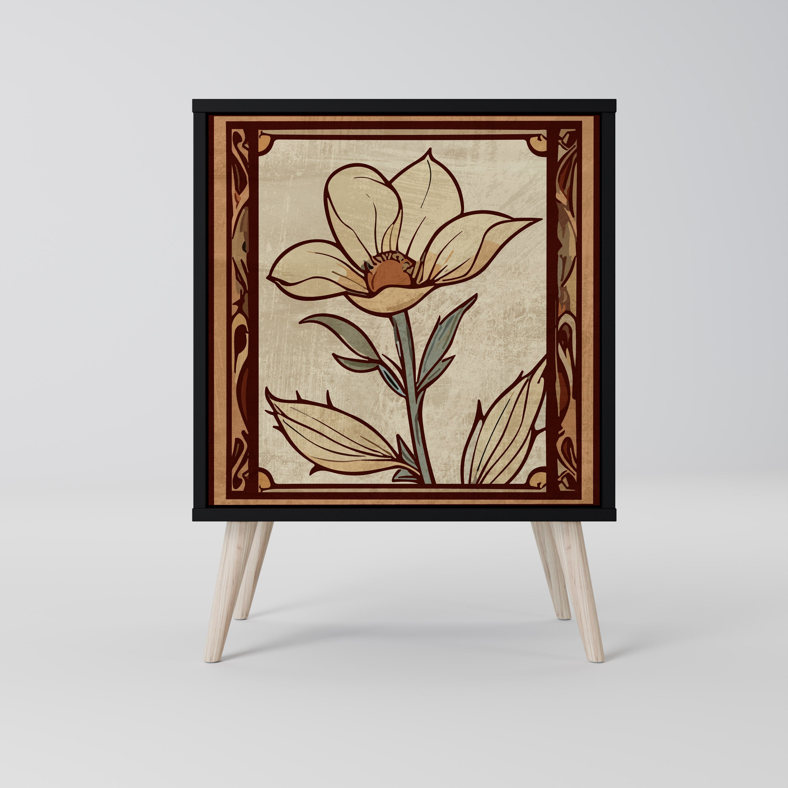 TIMELESS FLORA Aparador de 1 Porta em Acabamento Preto