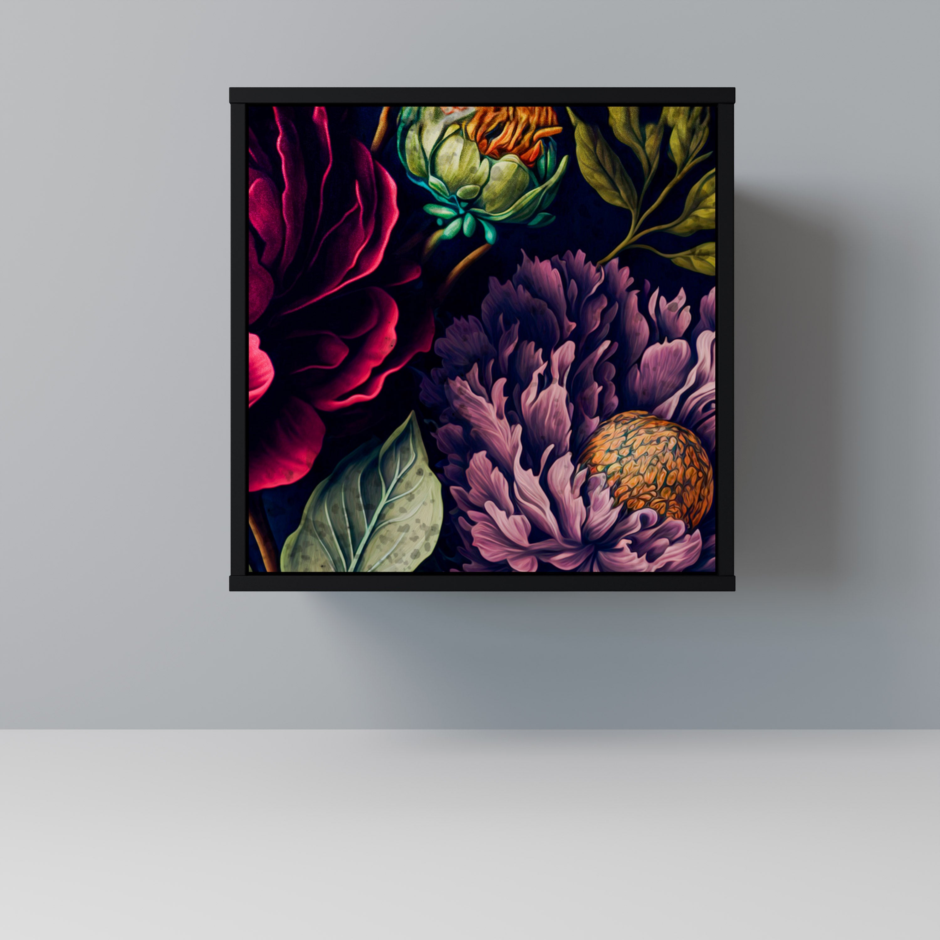 BLOOMING ELEGANCE Aparador de 1 Porta em Acabamento Preto