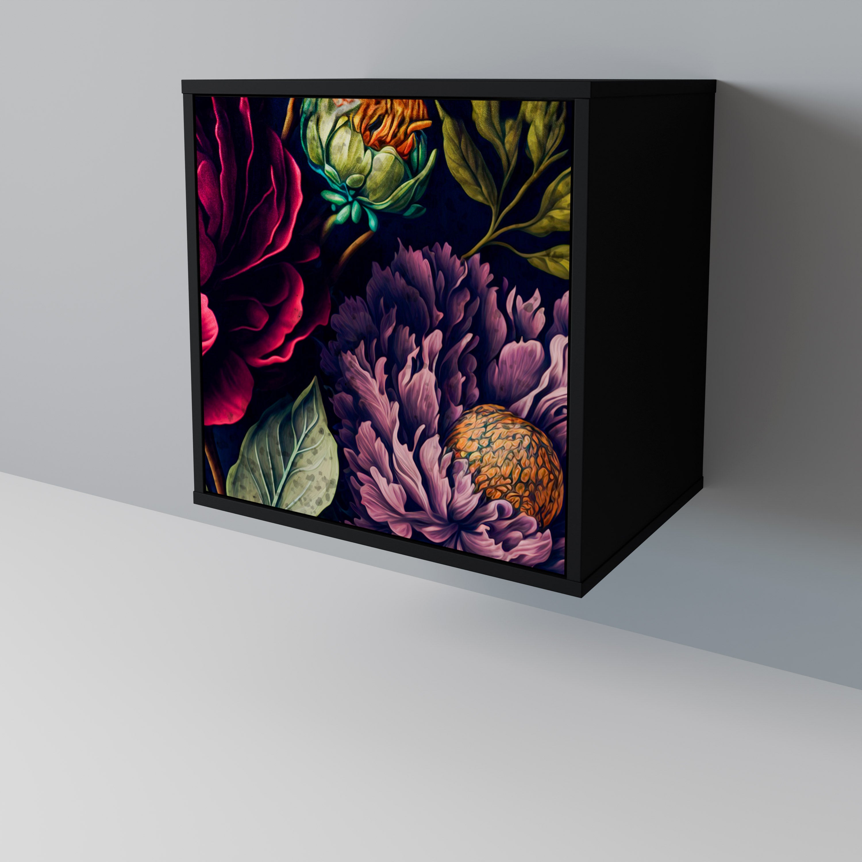 BLOOMING ELEGANCE Aparador de 1 Porta em Acabamento Preto