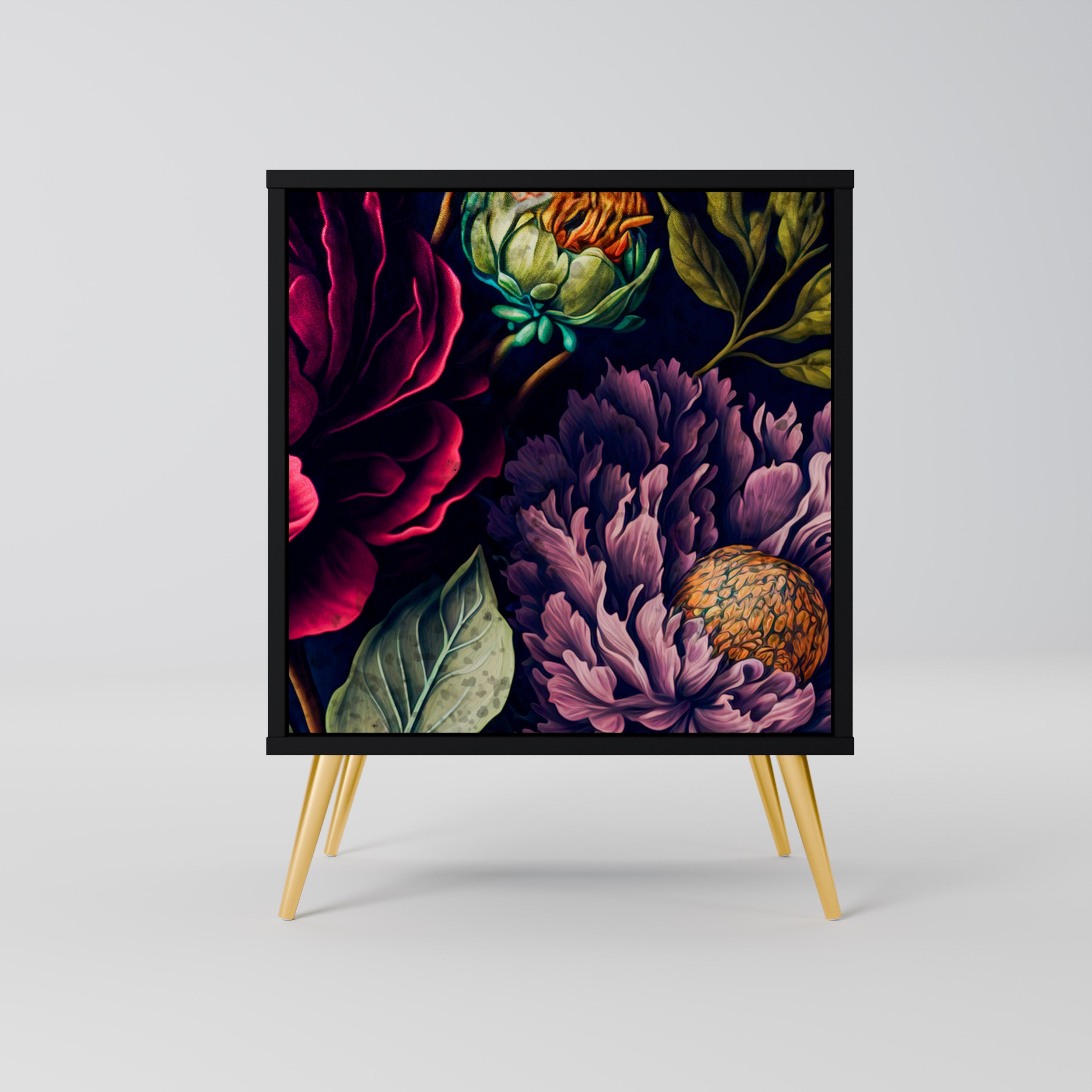 BLOOMING ELEGANCE Aparador de 1 Porta em Acabamento Preto