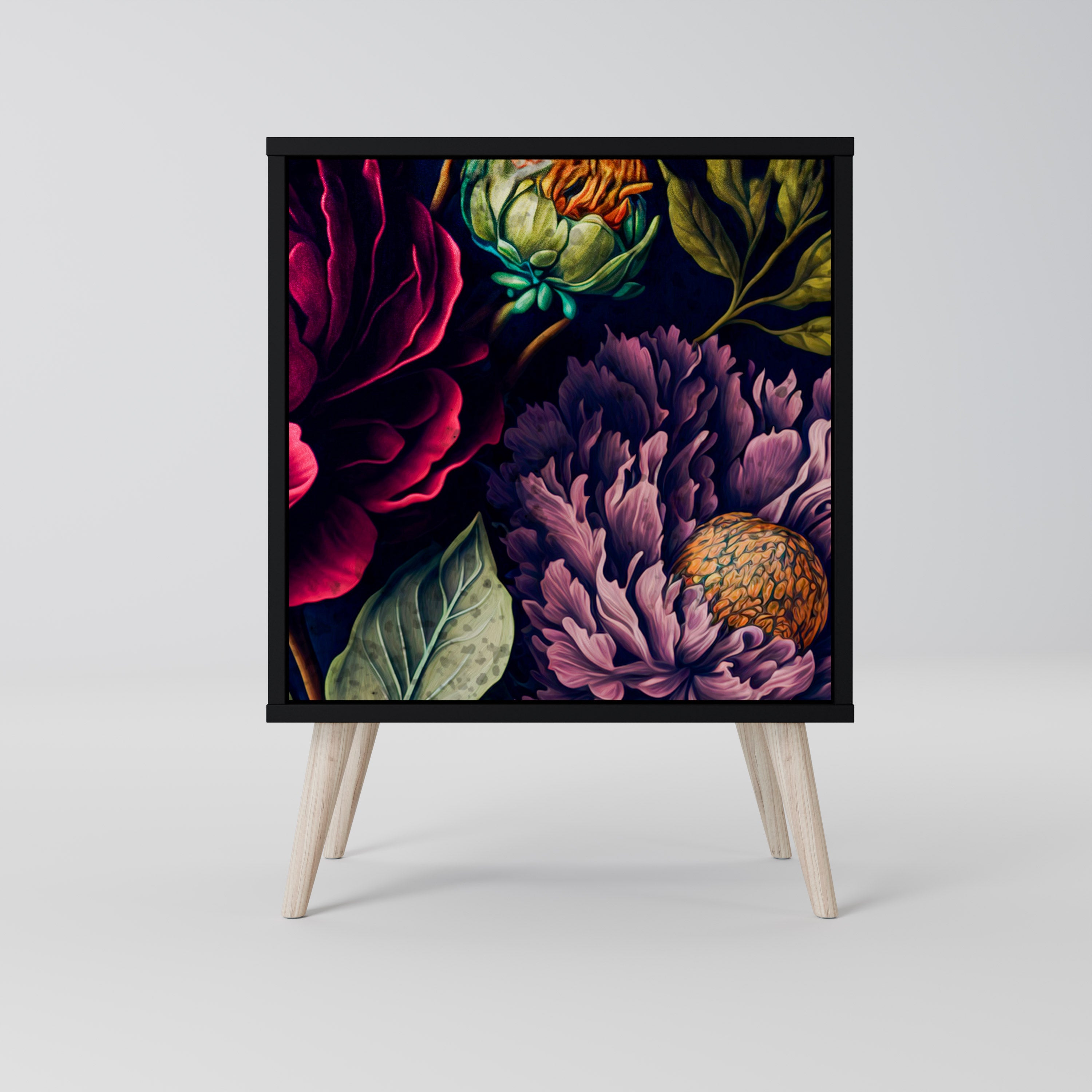 BLOOMING ELEGANCE Aparador de 1 Porta em Acabamento Preto