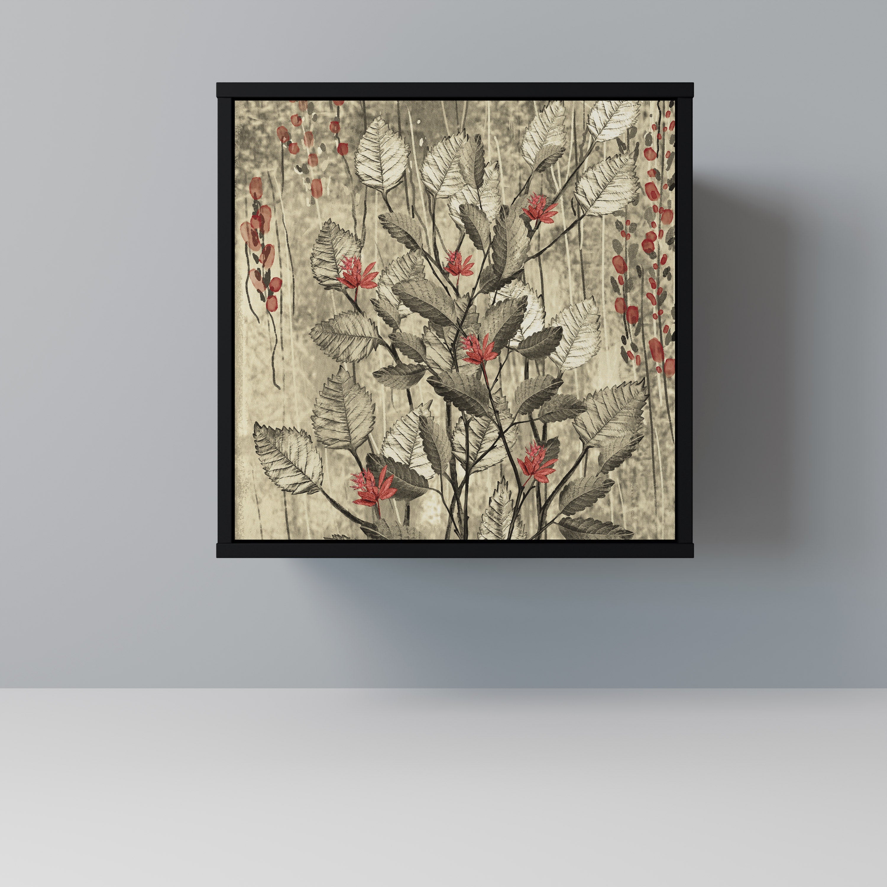 HERBAL GRACE Aparador de 1 Porta em Acabamento Preto