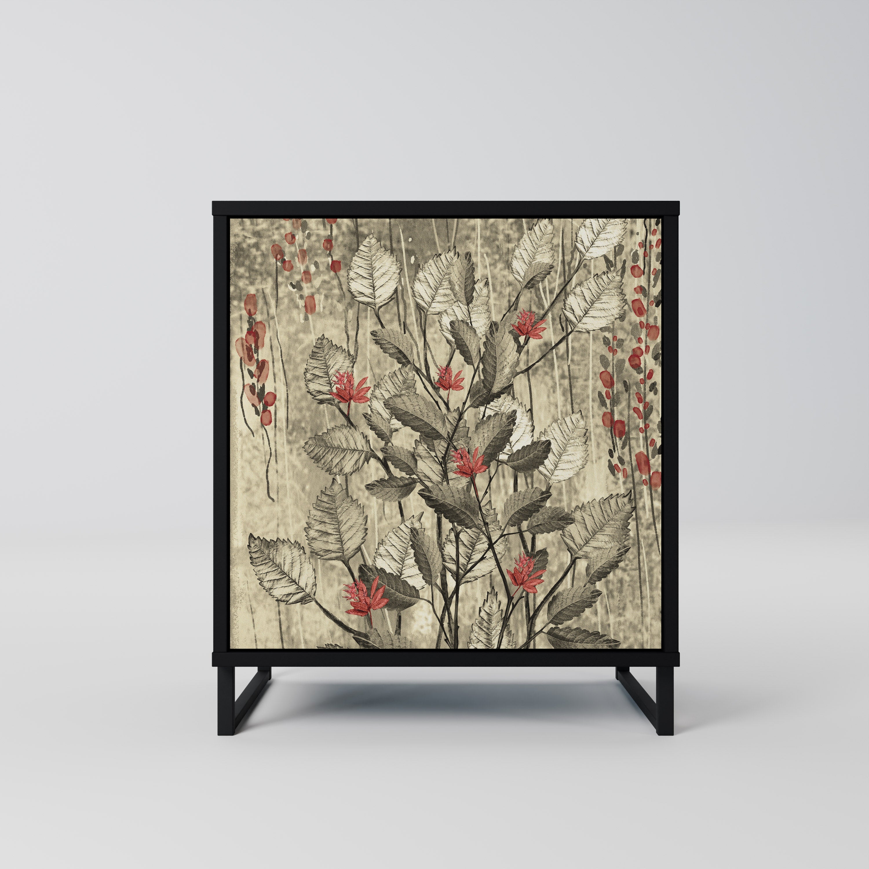 HERBAL GRACE Aparador de 1 Porta em Acabamento Preto