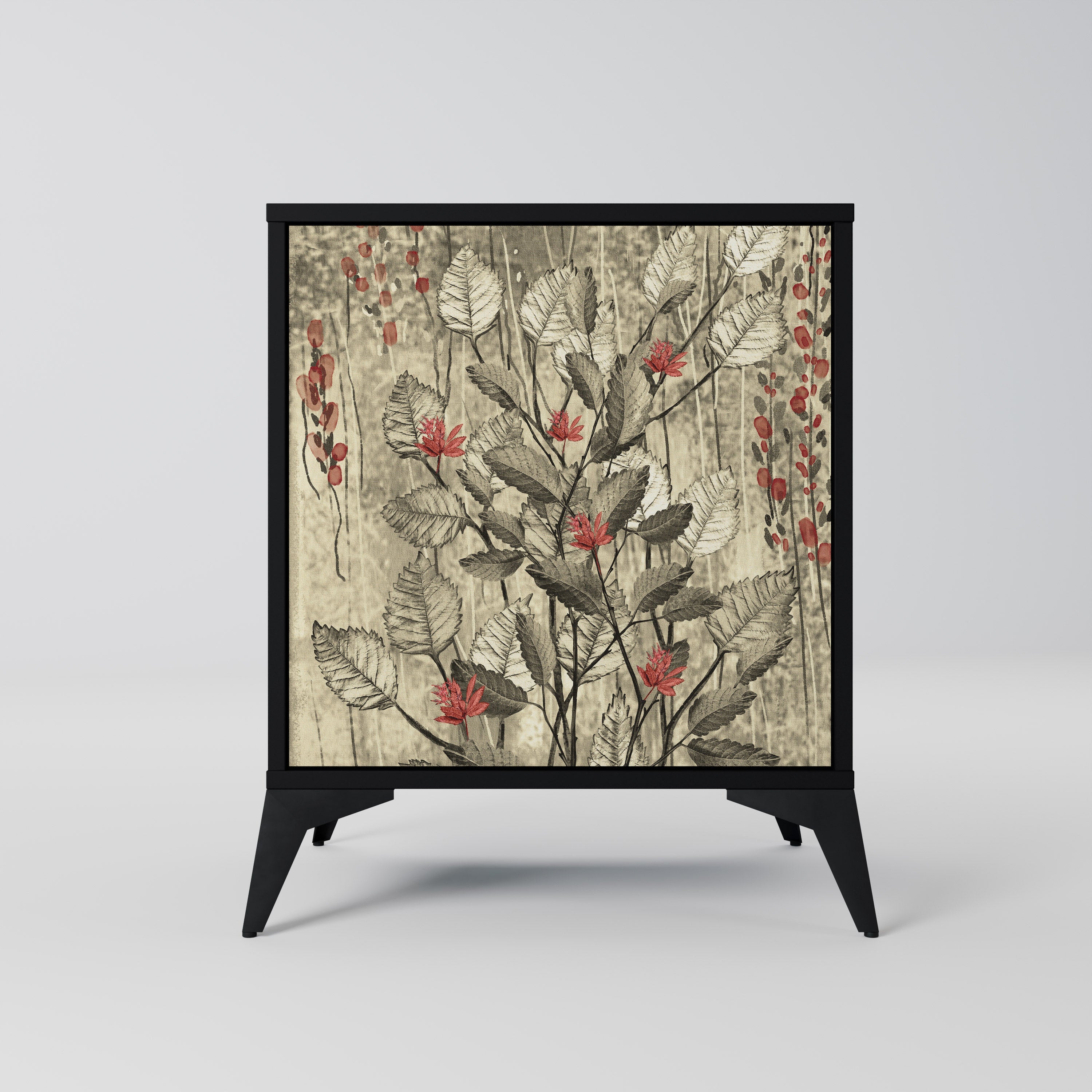 HERBAL GRACE Aparador de 1 Porta em Acabamento Preto