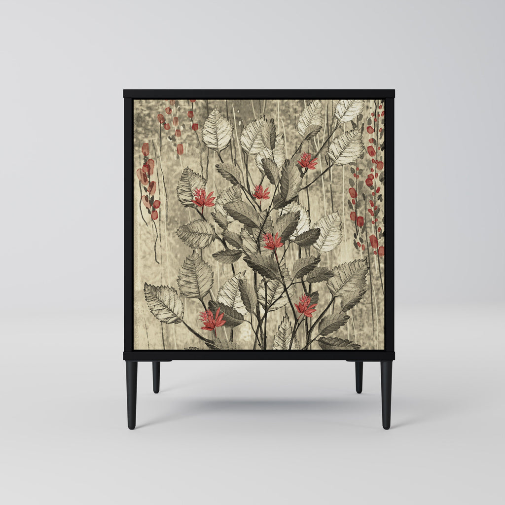 HERBAL GRACE 1-Door Sideboard in Black Finish