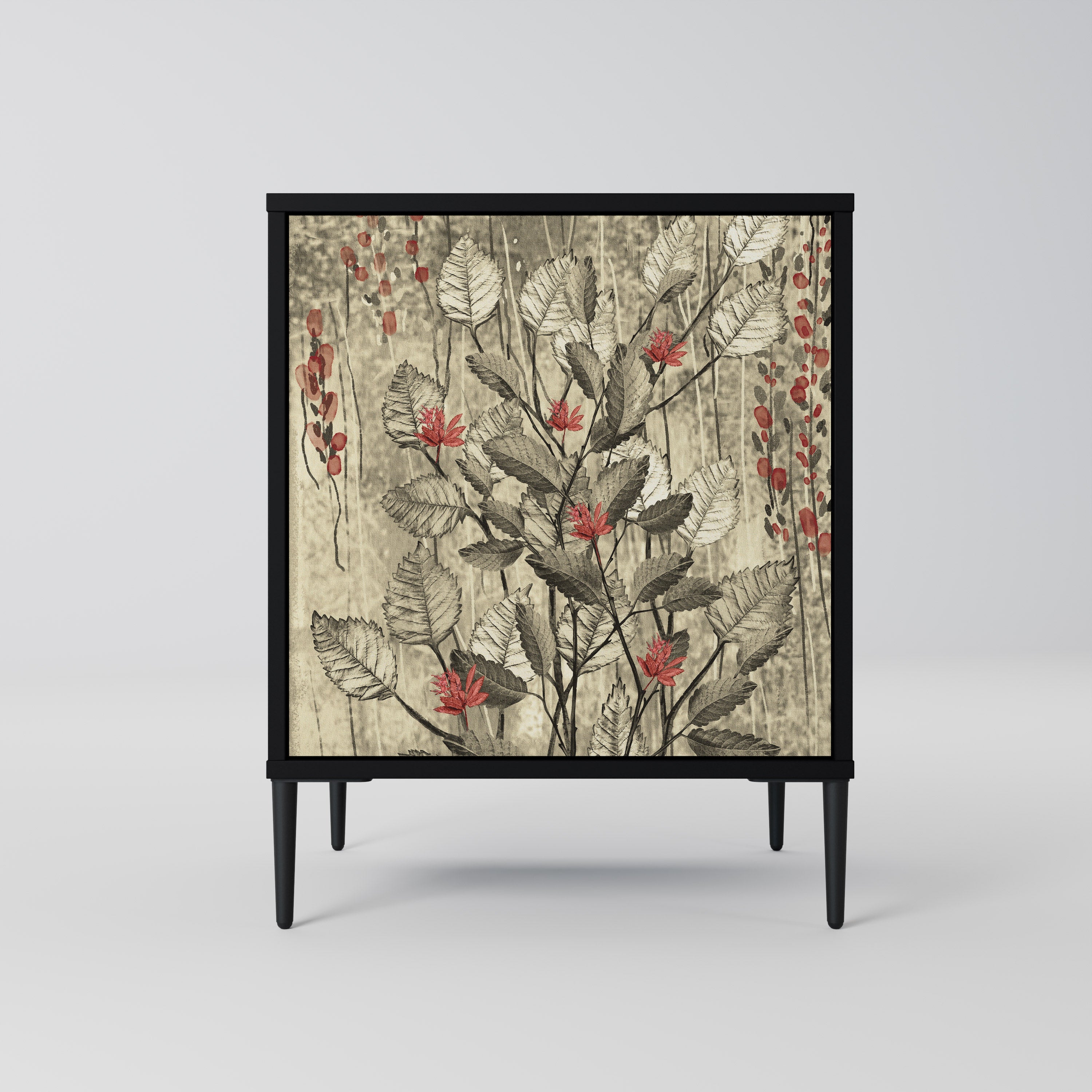 HERBAL GRACE Aparador de 1 Porta em Acabamento Preto