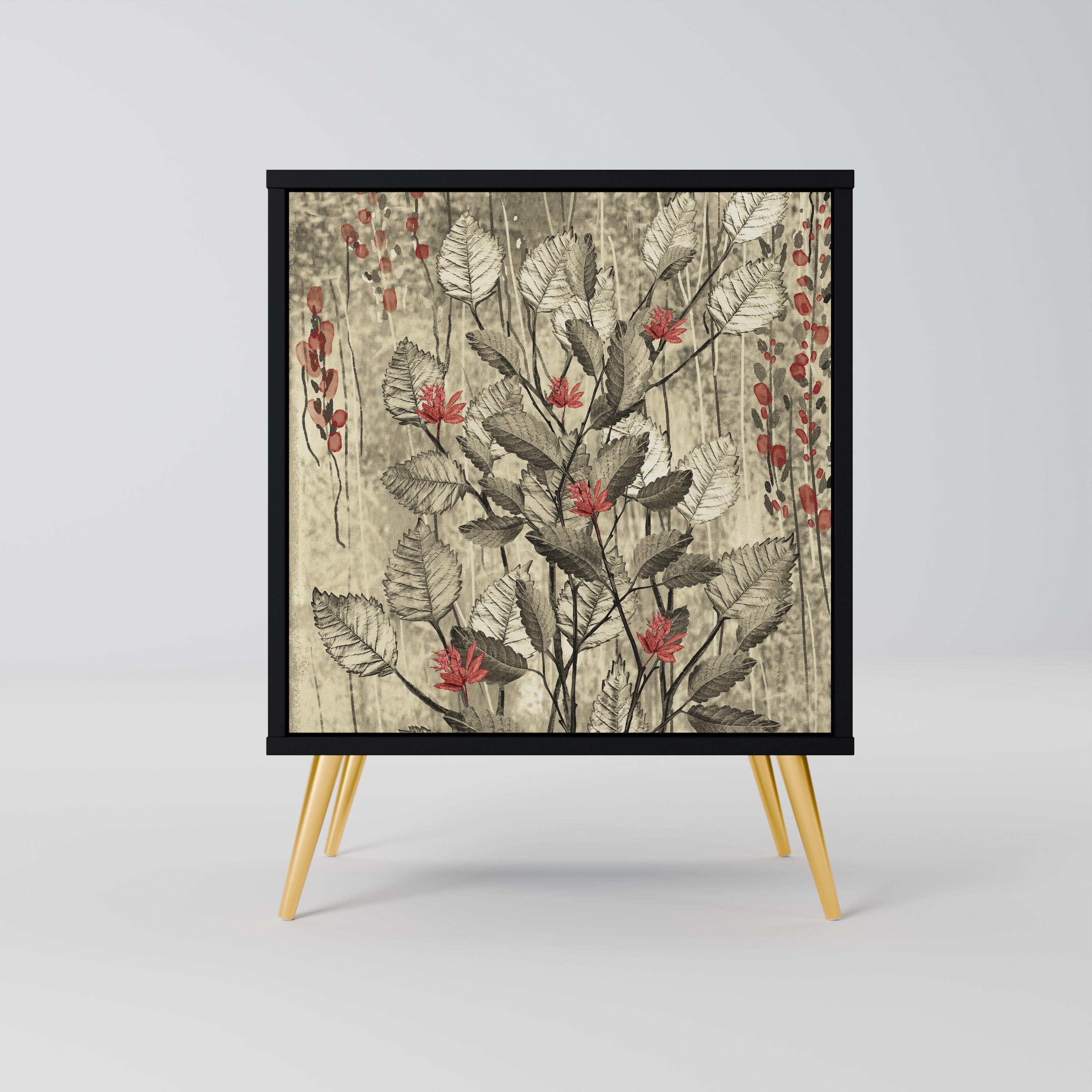 HERBAL GRACE Aparador de 1 Porta em Acabamento Preto