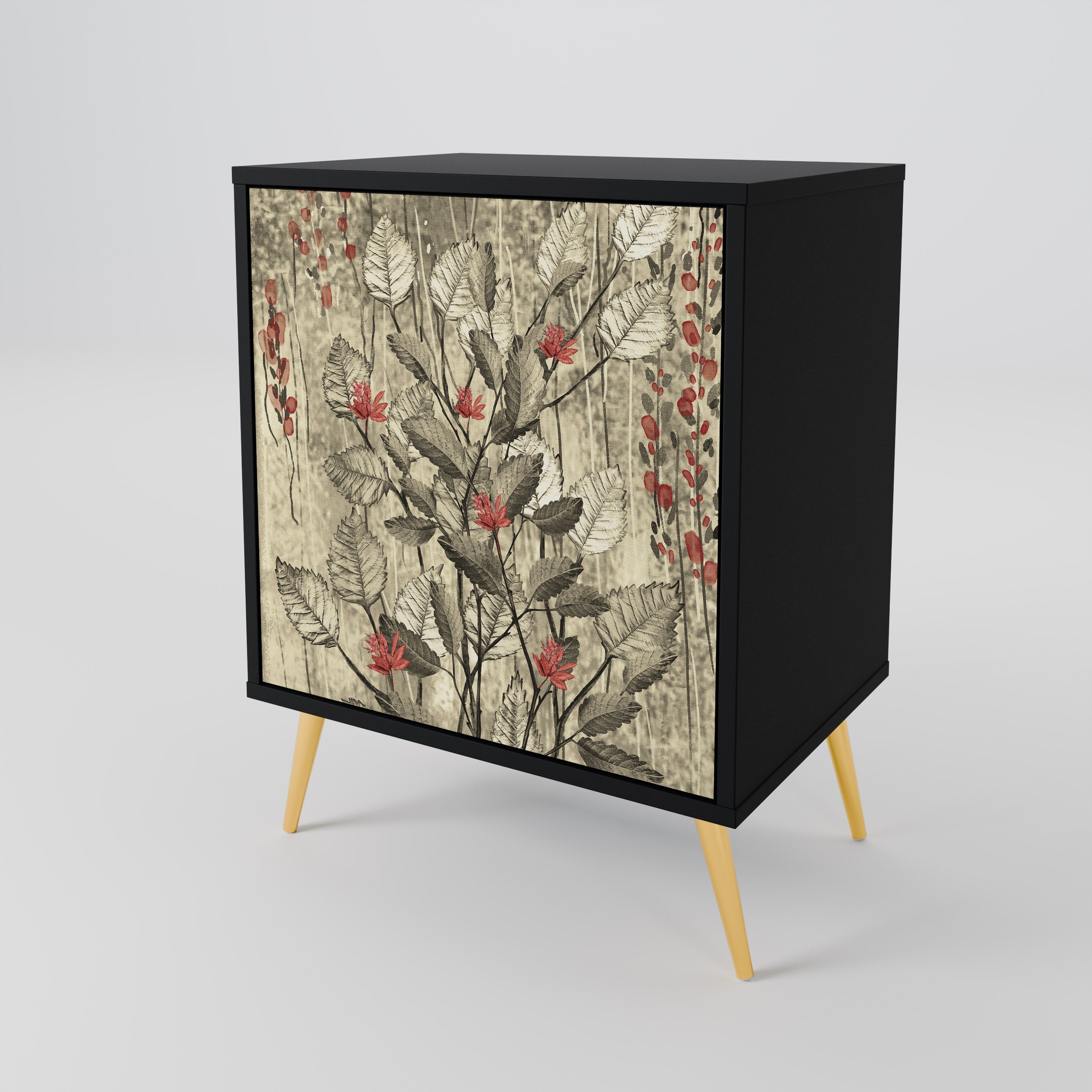 HERBAL GRACE Aparador de 1 Porta em Acabamento Preto