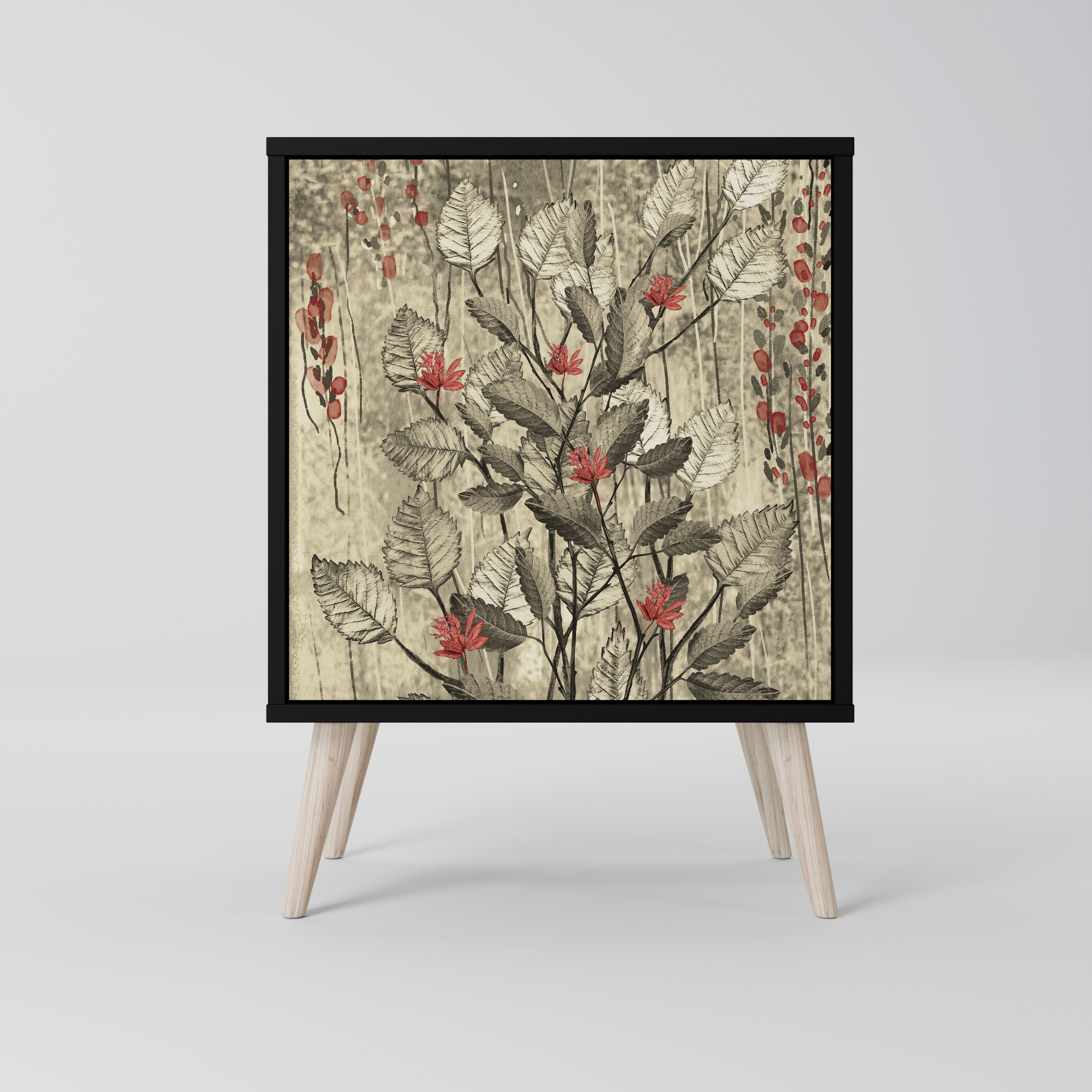 HERBAL GRACE Aparador de 1 Porta em Acabamento Preto