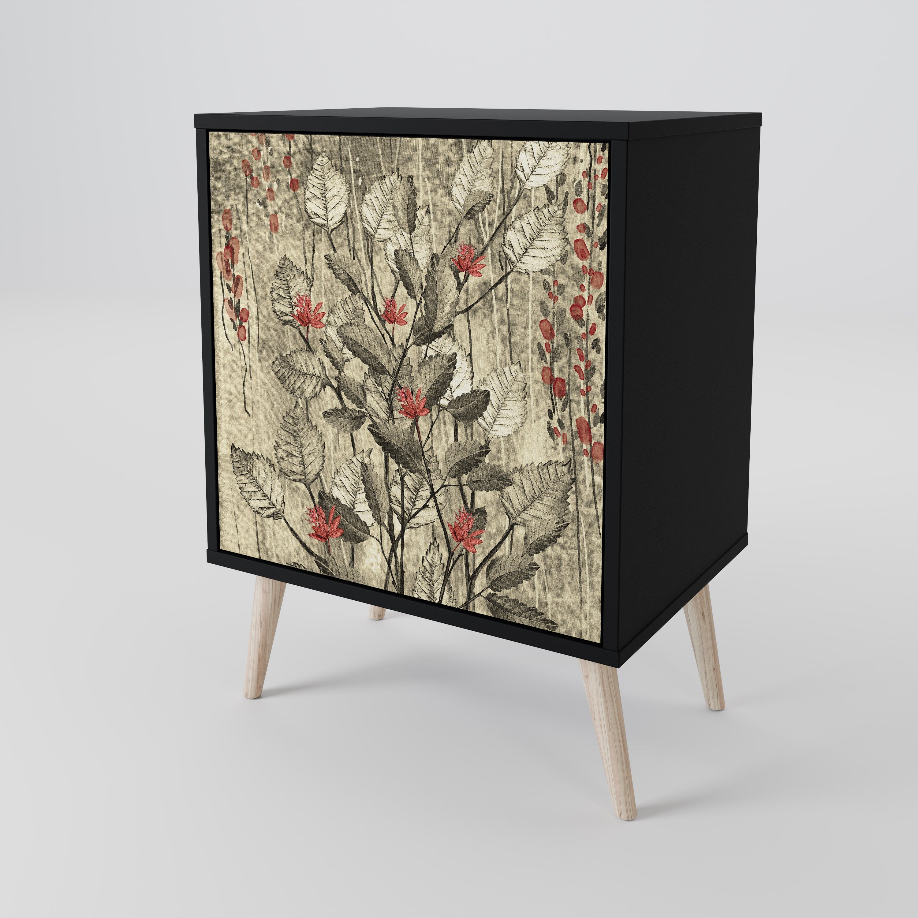 HERBAL GRACE 1-Door Sideboard in Black Finish