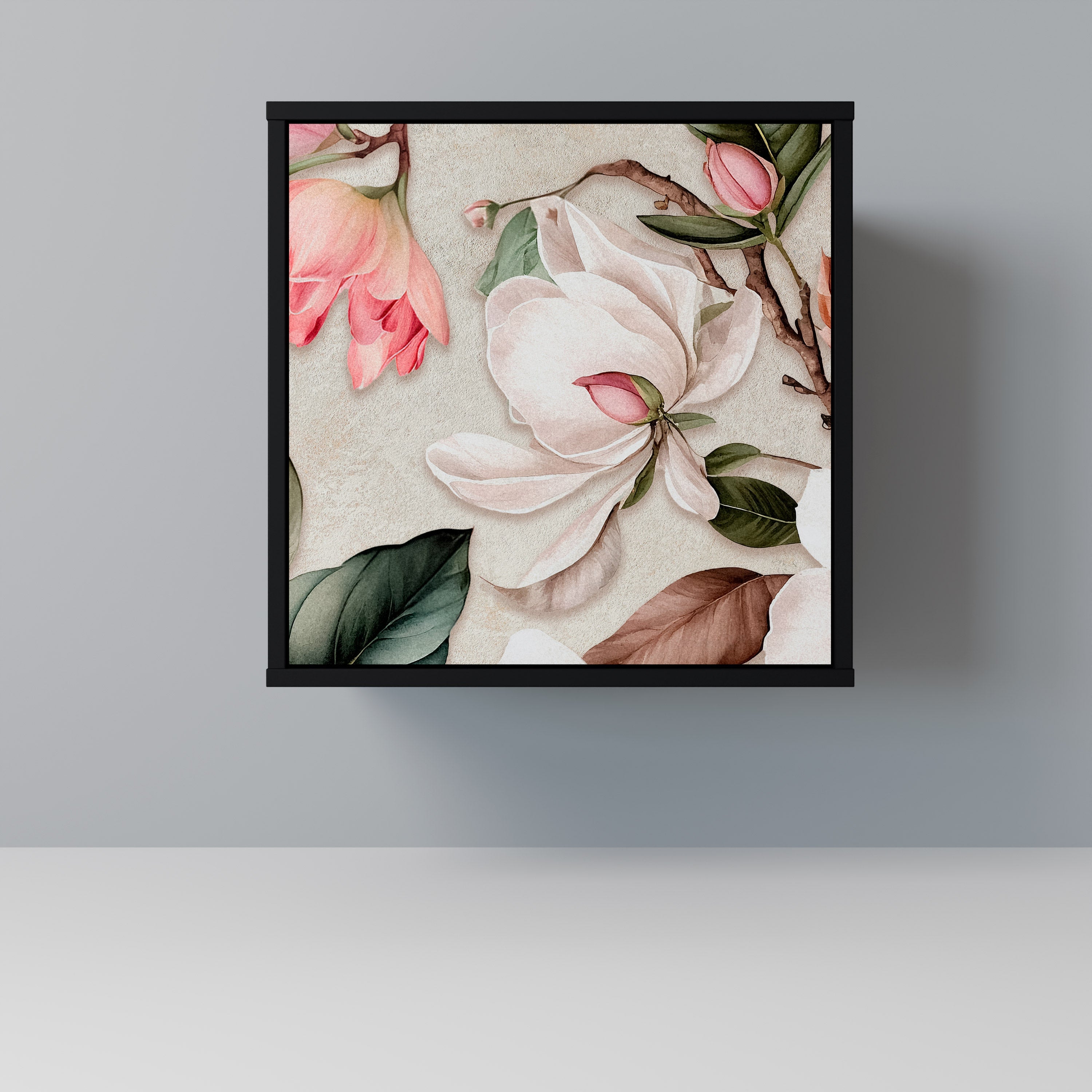 FLORAL GRACE Aparador de 1 Porta em Acabamento Preto