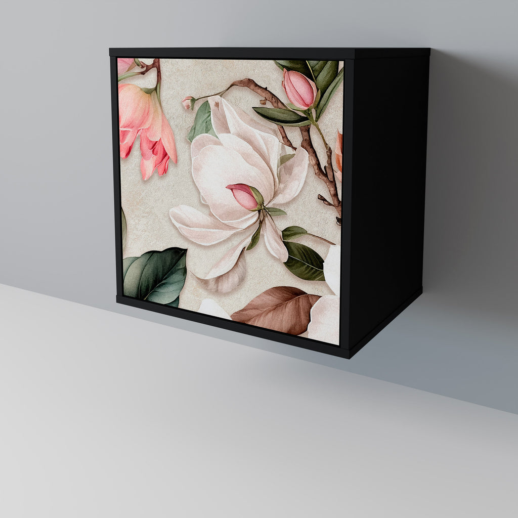 FLORAL GRACE Aparador de 1 Porta em Acabamento Preto