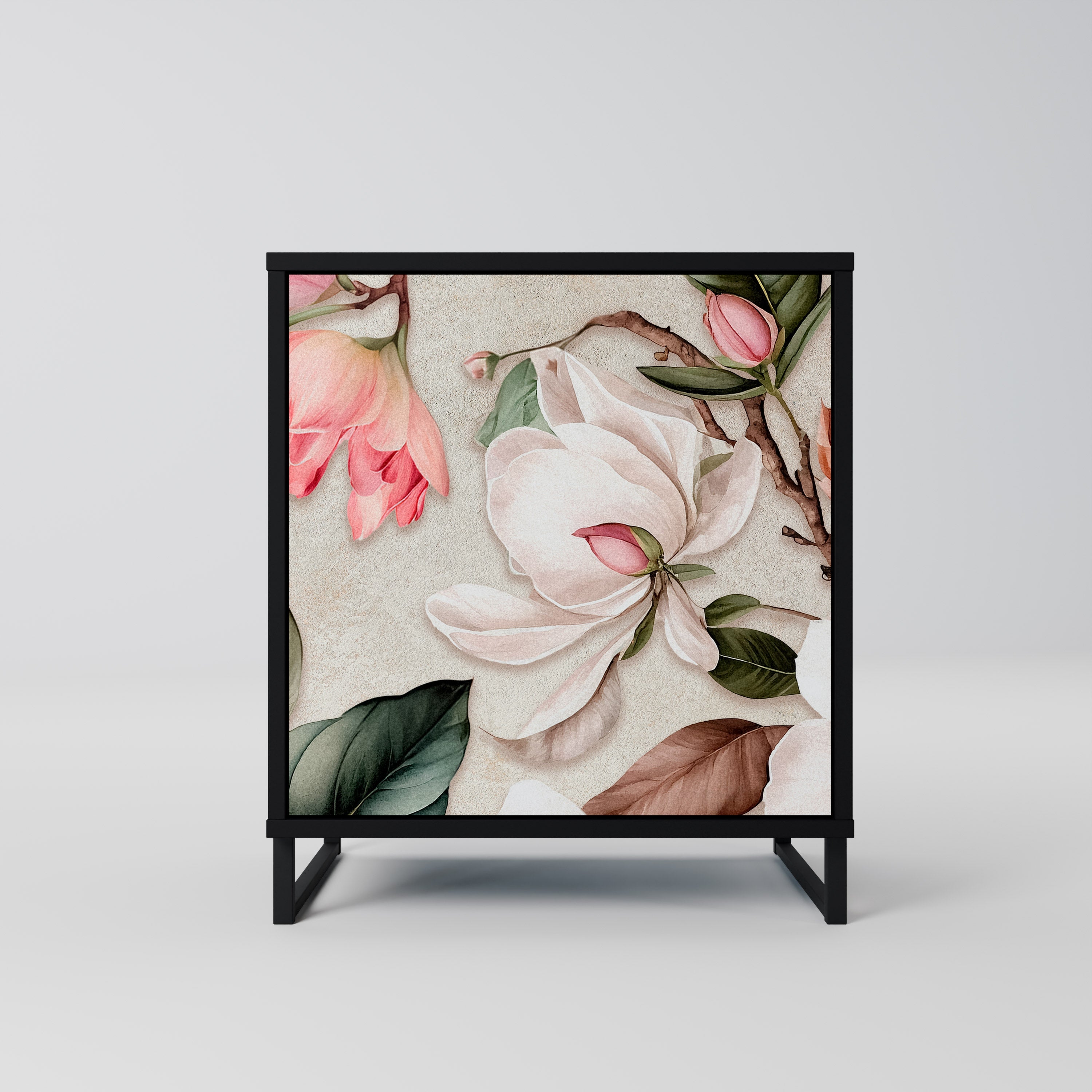 FLORAL GRACE Aparador de 1 Porta em Acabamento Preto