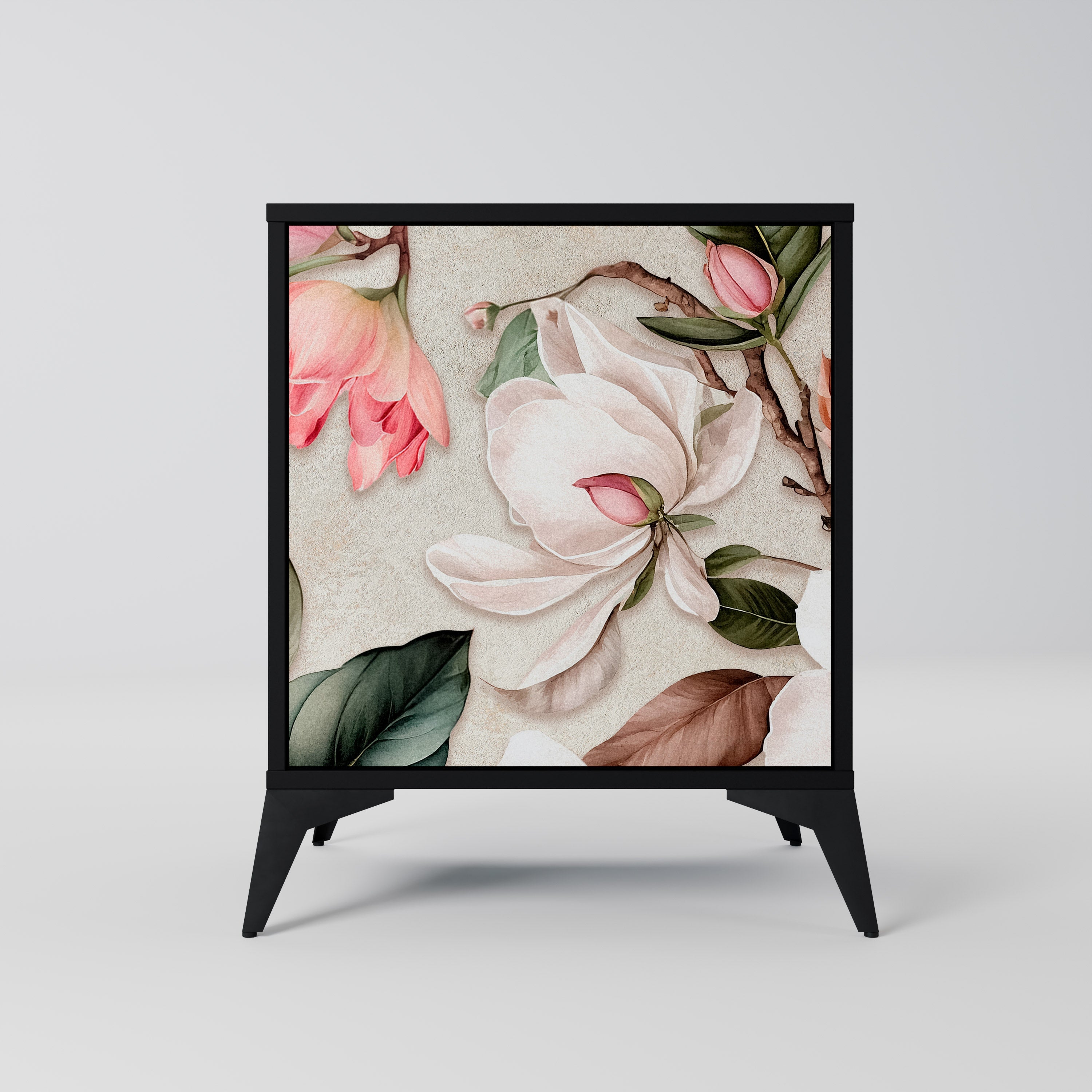 FLORAL GRACE Aparador de 1 Porta em Acabamento Preto