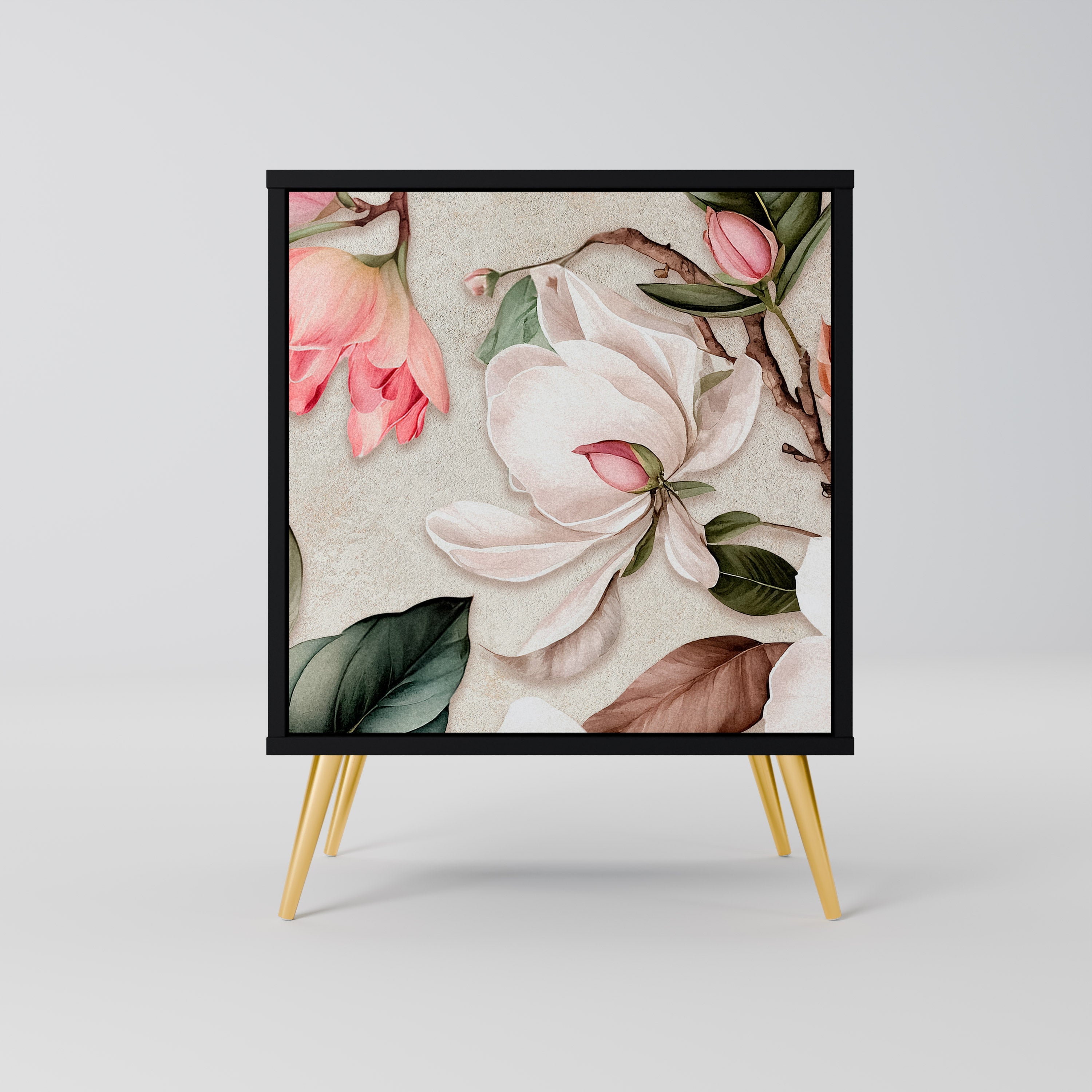 FLORAL GRACE Aparador de 1 Porta em Acabamento Preto