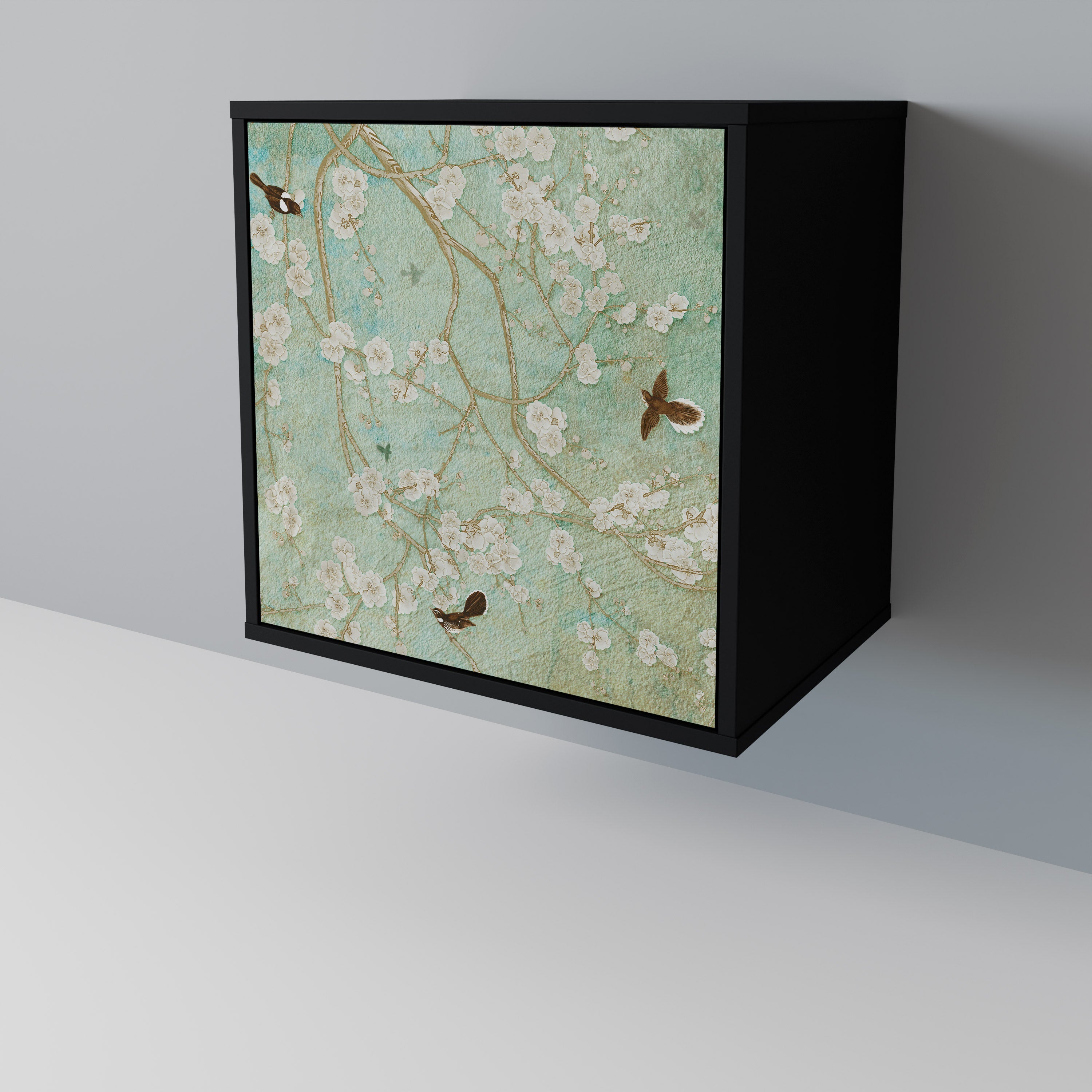 BLOOMING CHARM Aparador de 1 Porta em Acabamento Preto